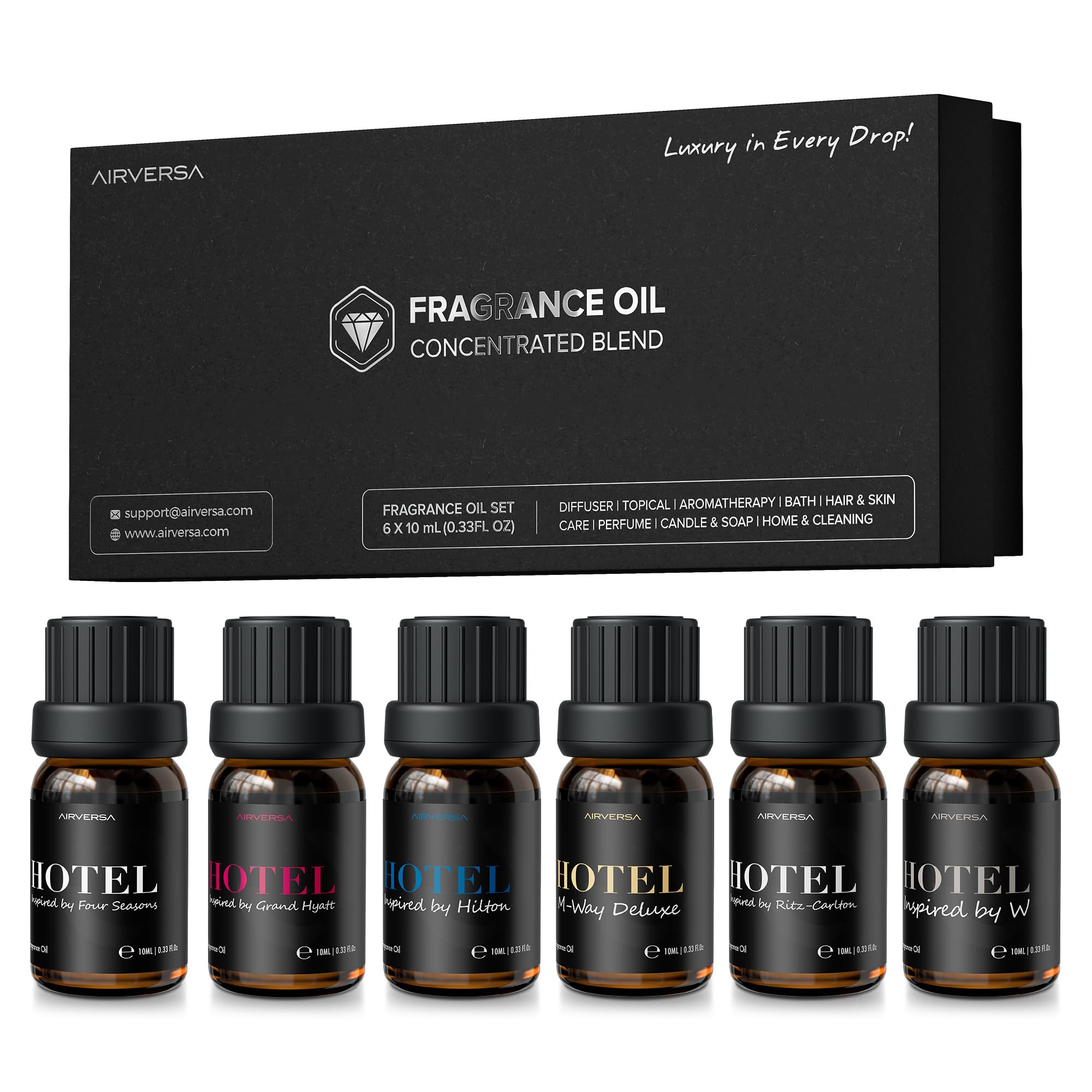Airversa Hotel Scent Diffuser Oils – Fragrance Oils Set, 10mL x6