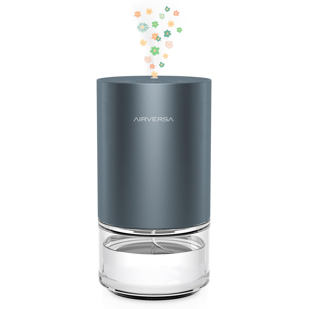 Airversa Waterless Diffuser — Battery-Powered Aromatherapy Nebulizer, 100ml Glass Bottle, 3 Mist Settings, Space Gray