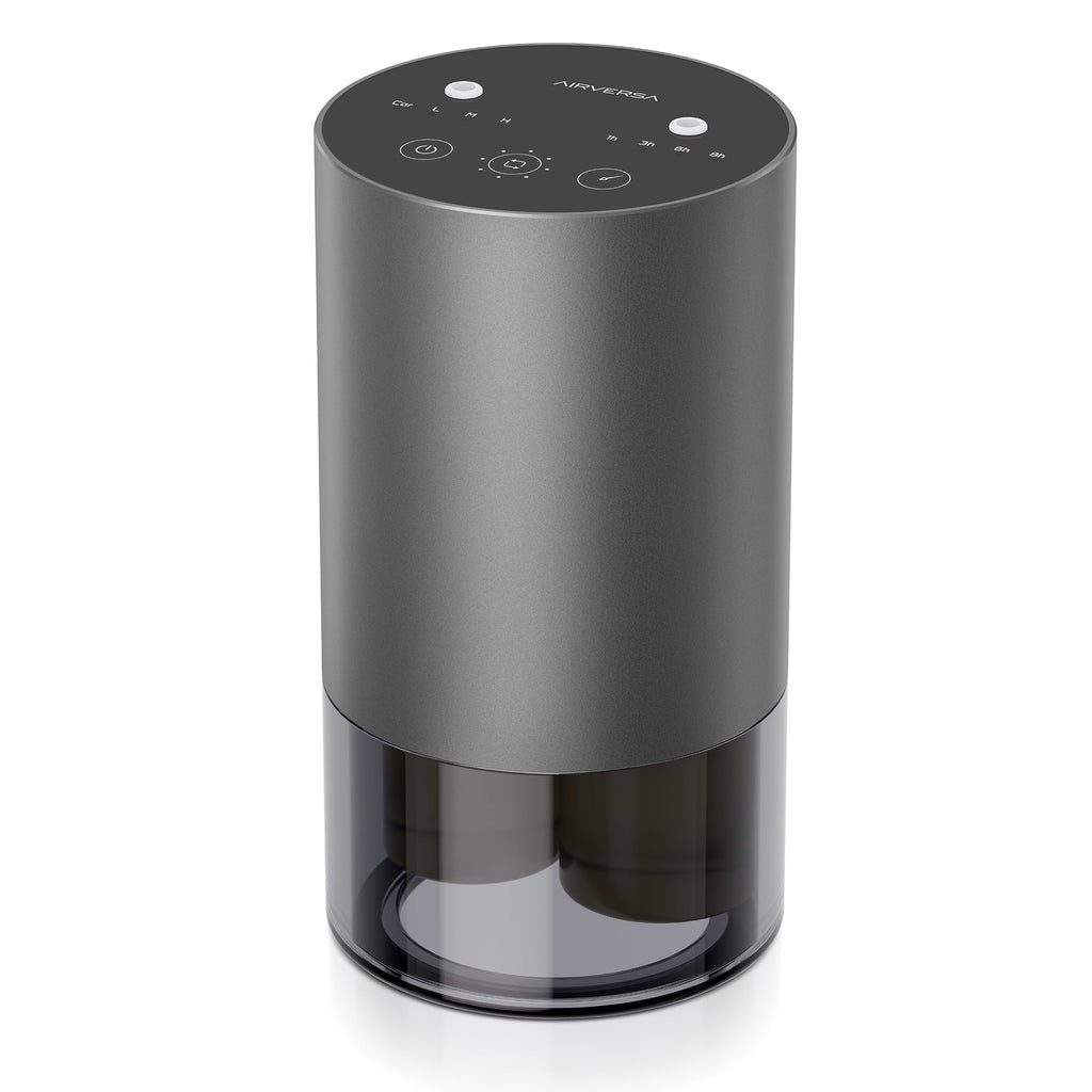 Airversa Waterless Dual-Nozzle Essential Oil Diffuser – 5 Timers, 4 Mist Levels, Car Mode, Iron Grey