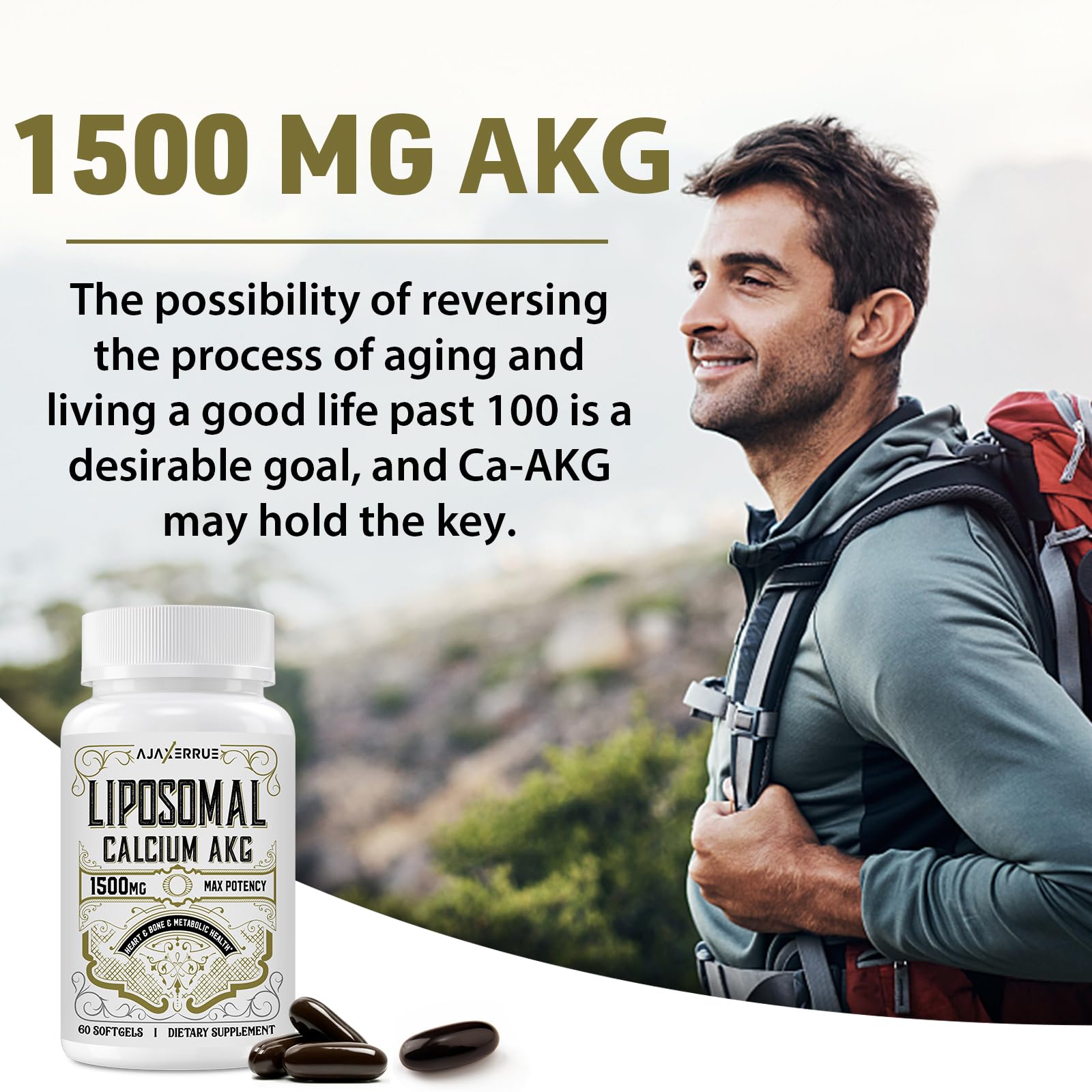 AJAXERRUE Liposomal Calcium AKG 1500 MG – Enhanced Absorption, Longevity & Energy Support, 240 Softgels