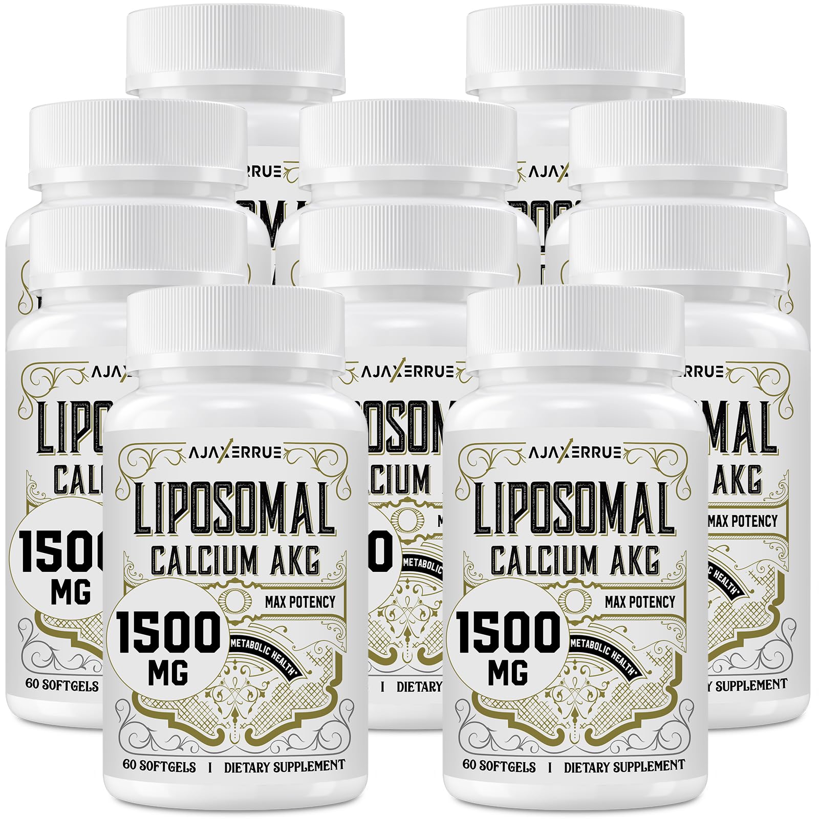 AJAXERRUE Liposomal Calcium AKG 1500 MG – Energy, Longevity & Metabolic Support | 600 Softgels