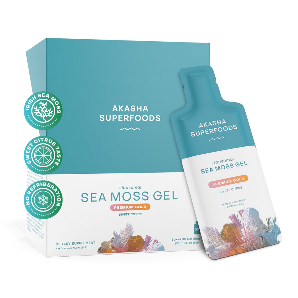 Akasha Irish Sea Moss Gel – Liposomal Sea Moss with Vitamin E, Citrus & Vanilla, 30 Ct