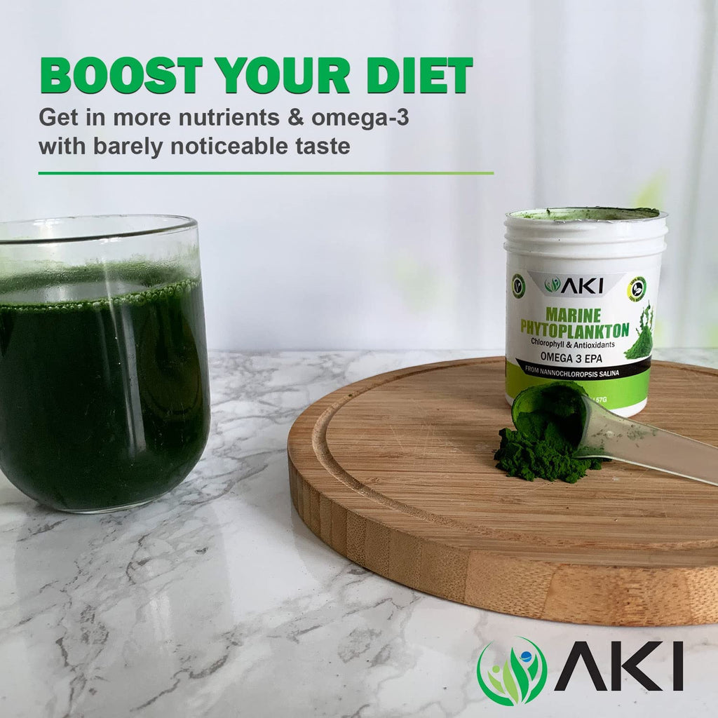 AKI Marine Phytoplankton Powder – Vegan Omega-3 EPA, Plant-Based Protein, 2oz/57g