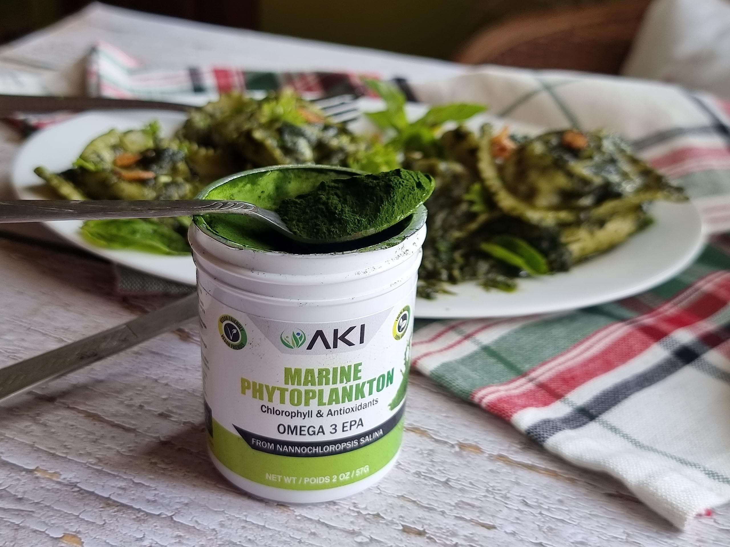 AKI Marine Phytoplankton Powder – Vegan Omega-3 EPA, Plant-Based Protein, 2oz/57g