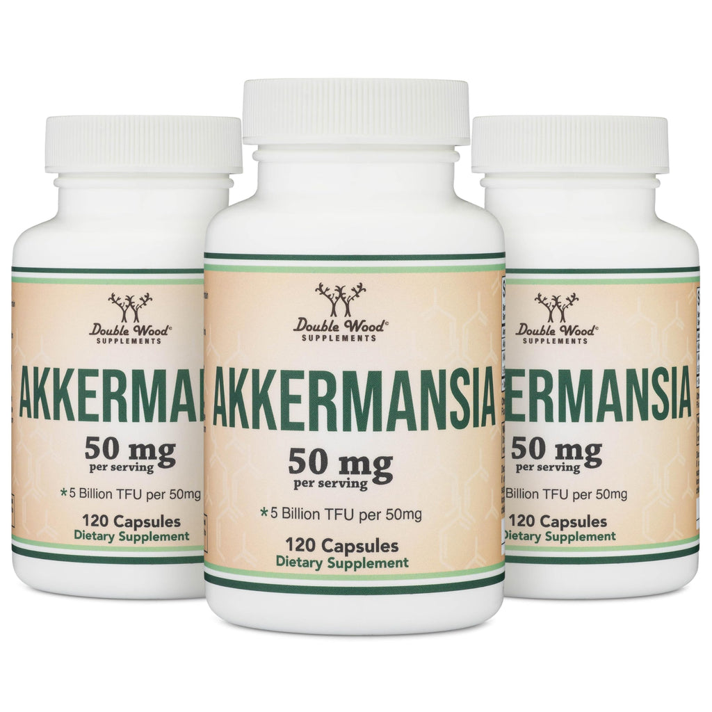 Double Wood Akkermansia Probiotic + Postbiotic – 120 Capsules, GLP-1 Boost (5B TFU/Serving)