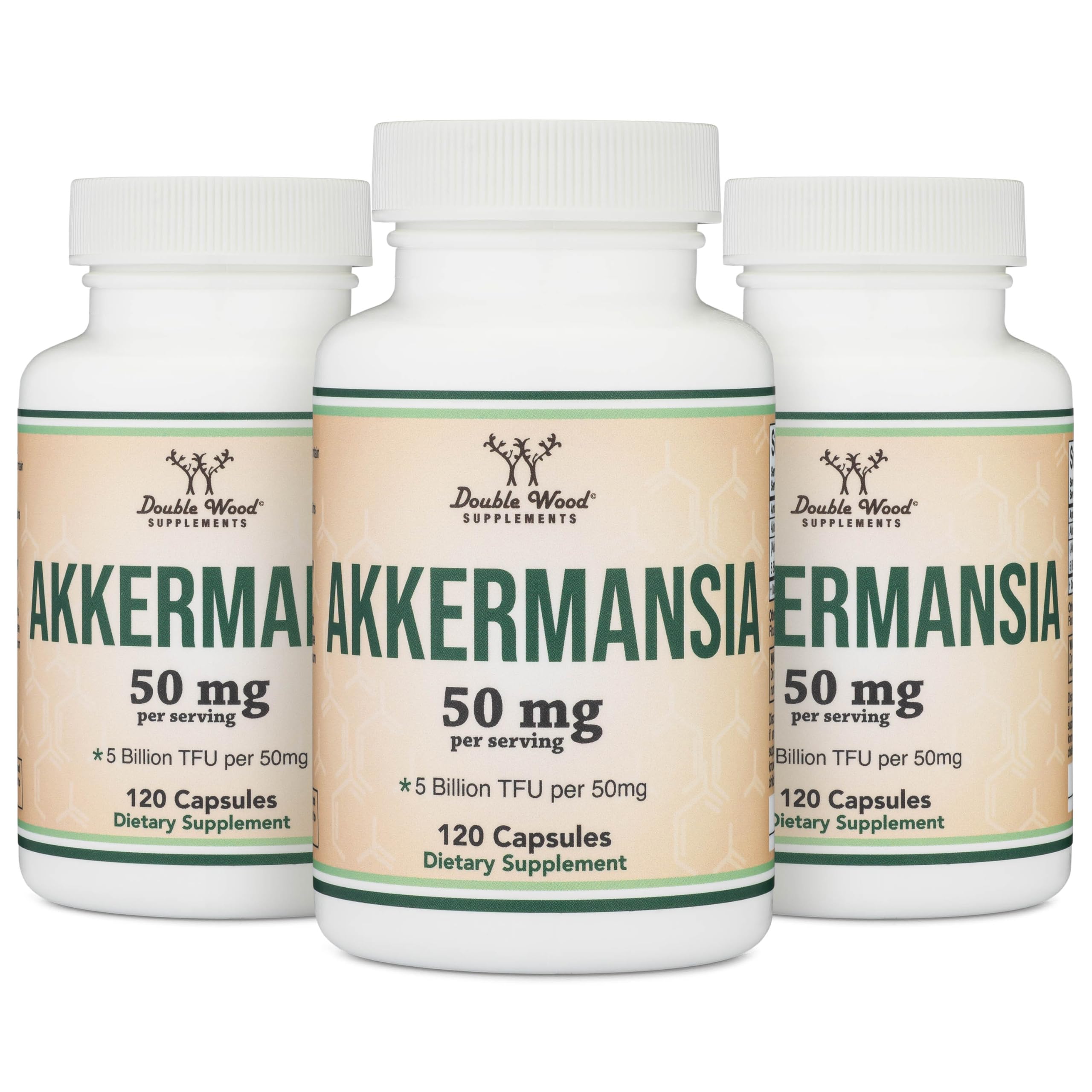 Double Wood Akkermansia Probiotic + Postbiotic – 120 Capsules, GLP-1 Boost (5B TFU/Serving)