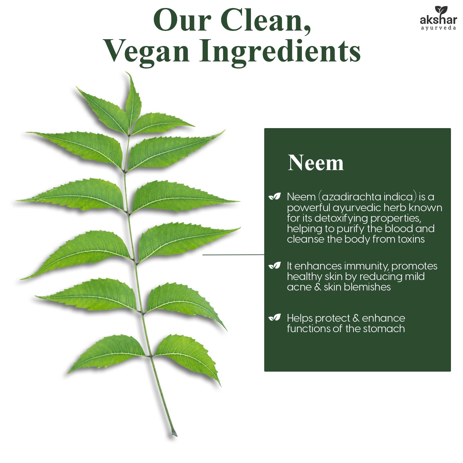 AKSHAR Ayurveda Neem Capsules with Neem Extract & Leaf Powder - 60 Count, Vegan & Cruelty-Free