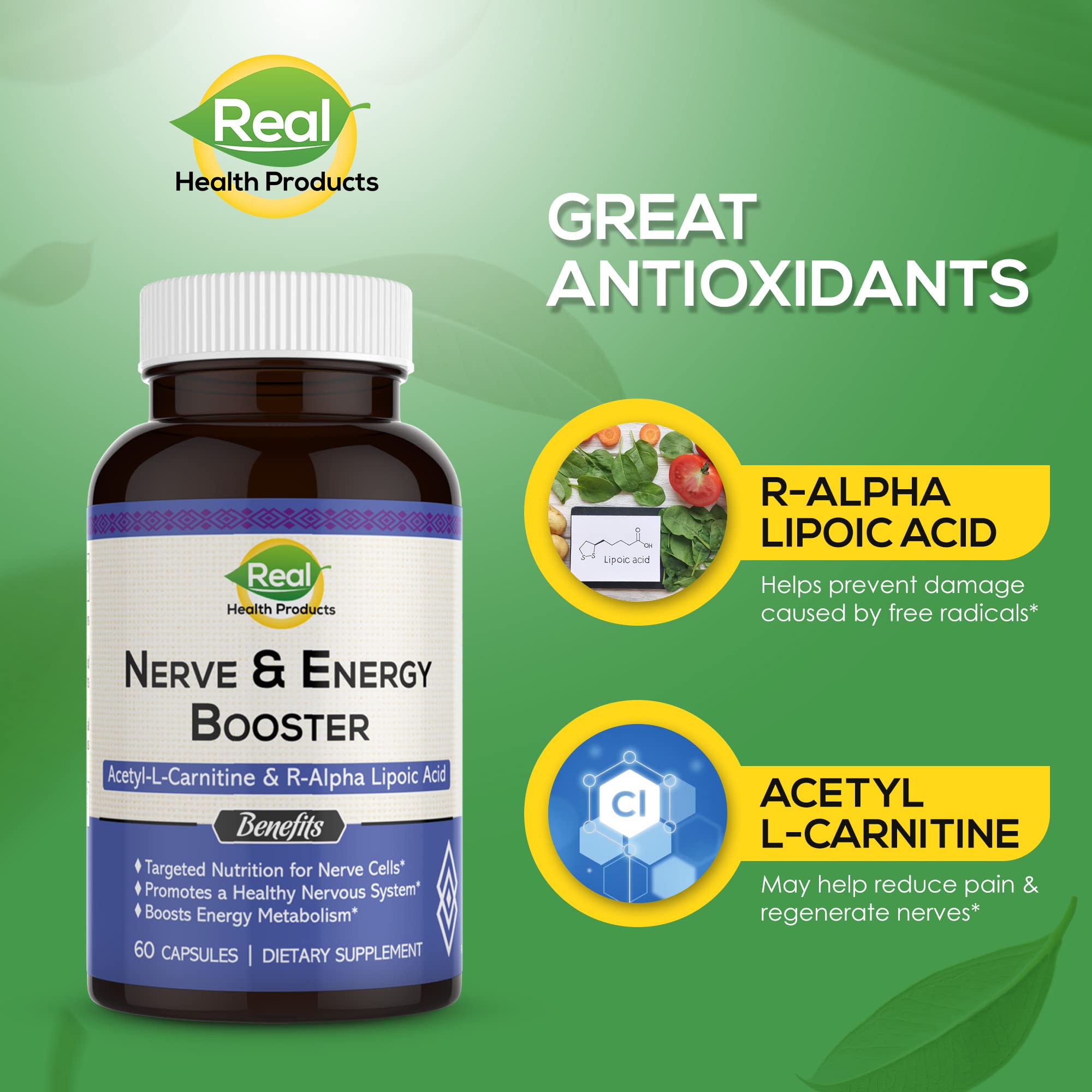 ALA Supplement - R-Alpha Lipoic Acid 300mg & Acetyl L-Carnitine 1000mg – Nerve, Cardiovascular & Cognitive Support (60 Capsules)