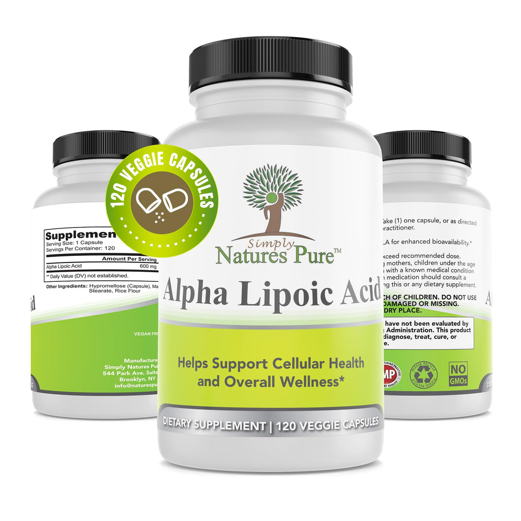 Simply Nature's Pure Alpha Lipoic Acid 600mg – 120 Veggie Capsules | Non-GMO Thioctic Acid
