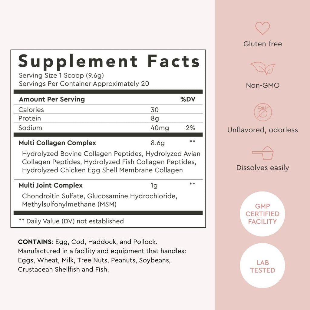 Alaya Multi Collagen Powder – Supports Hair, Skin, Nails & Bone Health | 5 Types Collagen Peptides (20 Servings)