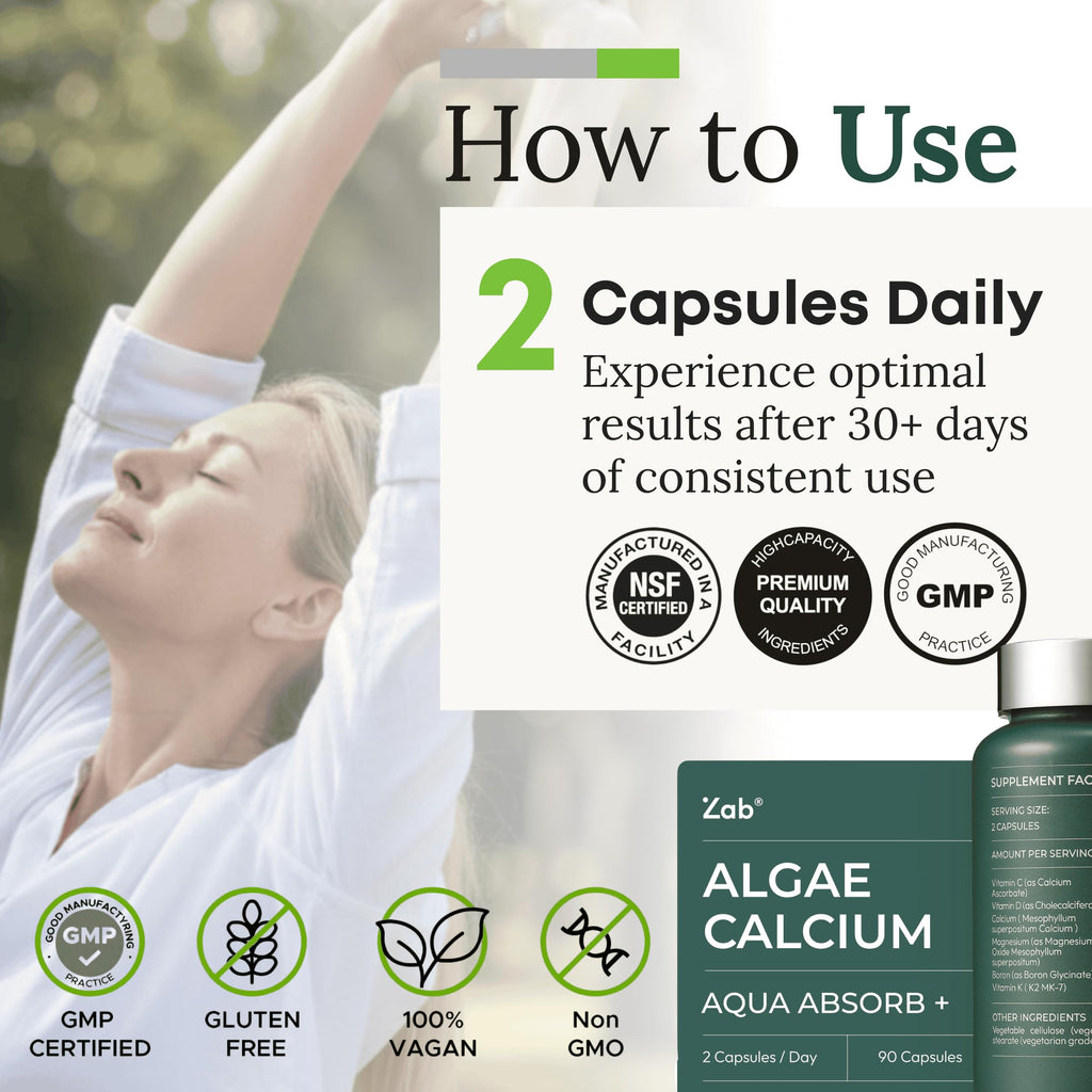 Algae Calcium with Vitamin D3 & K2 MK-7 – Magnesium-Calcium Complex, 90 Capsules