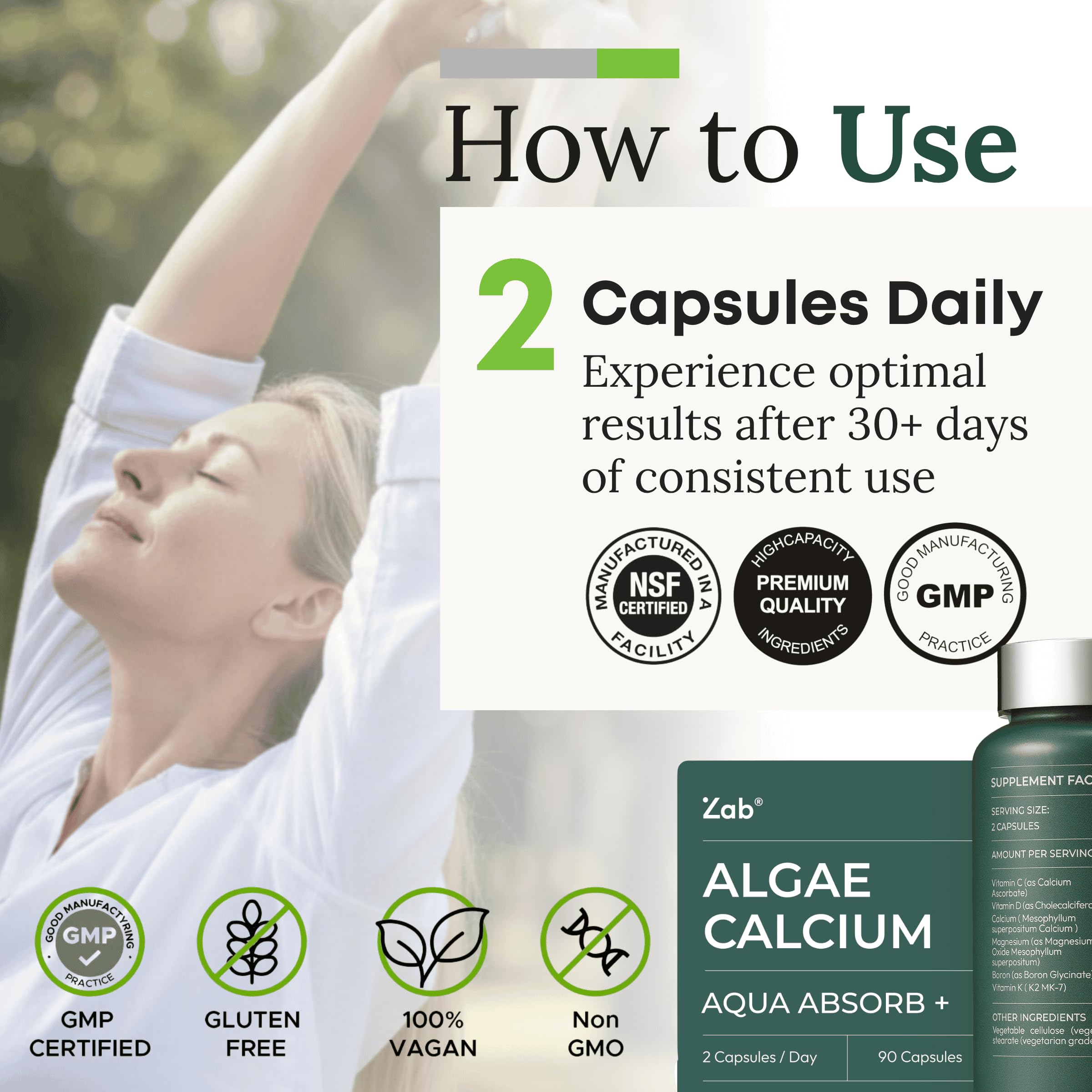 Algae Calcium with Vitamin D3 & K2 MK-7 – Magnesium-Calcium Complex, 90 Capsules