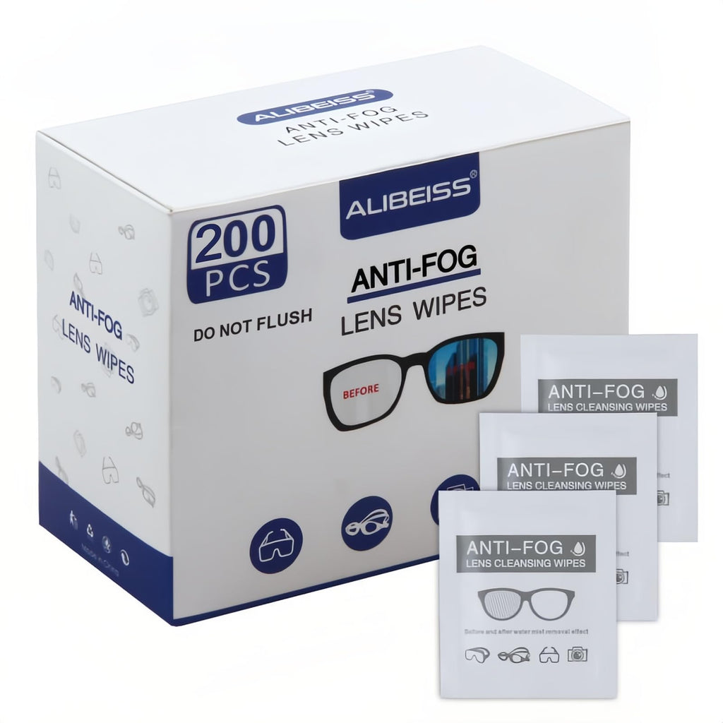 Alibeiss Anti-Fog Lens Wipes - Pre-Moistened 6" x 5" for Eyeglasses, 200 Pack