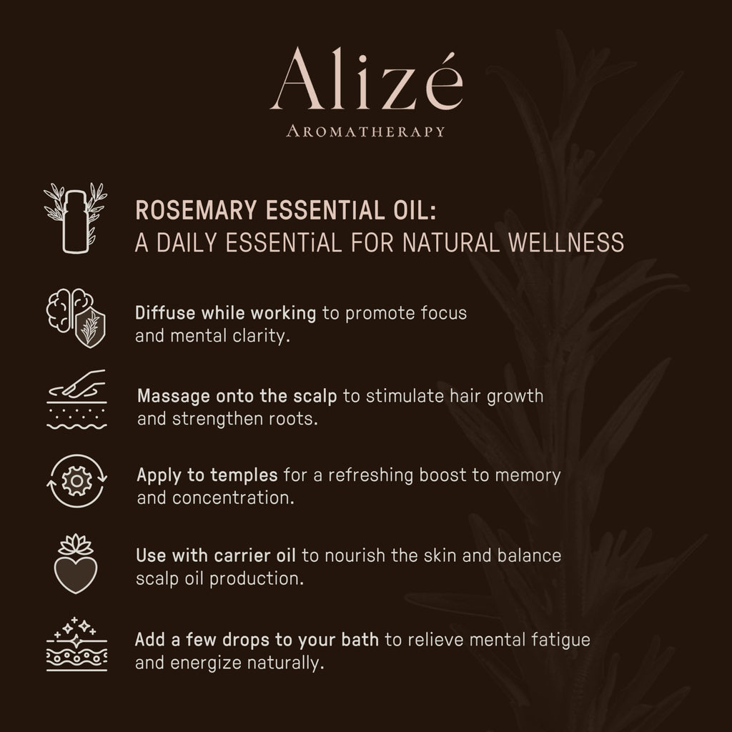 Alizé Aromatherapy Rosemary Essential Oil – USDA Organic, 10ml