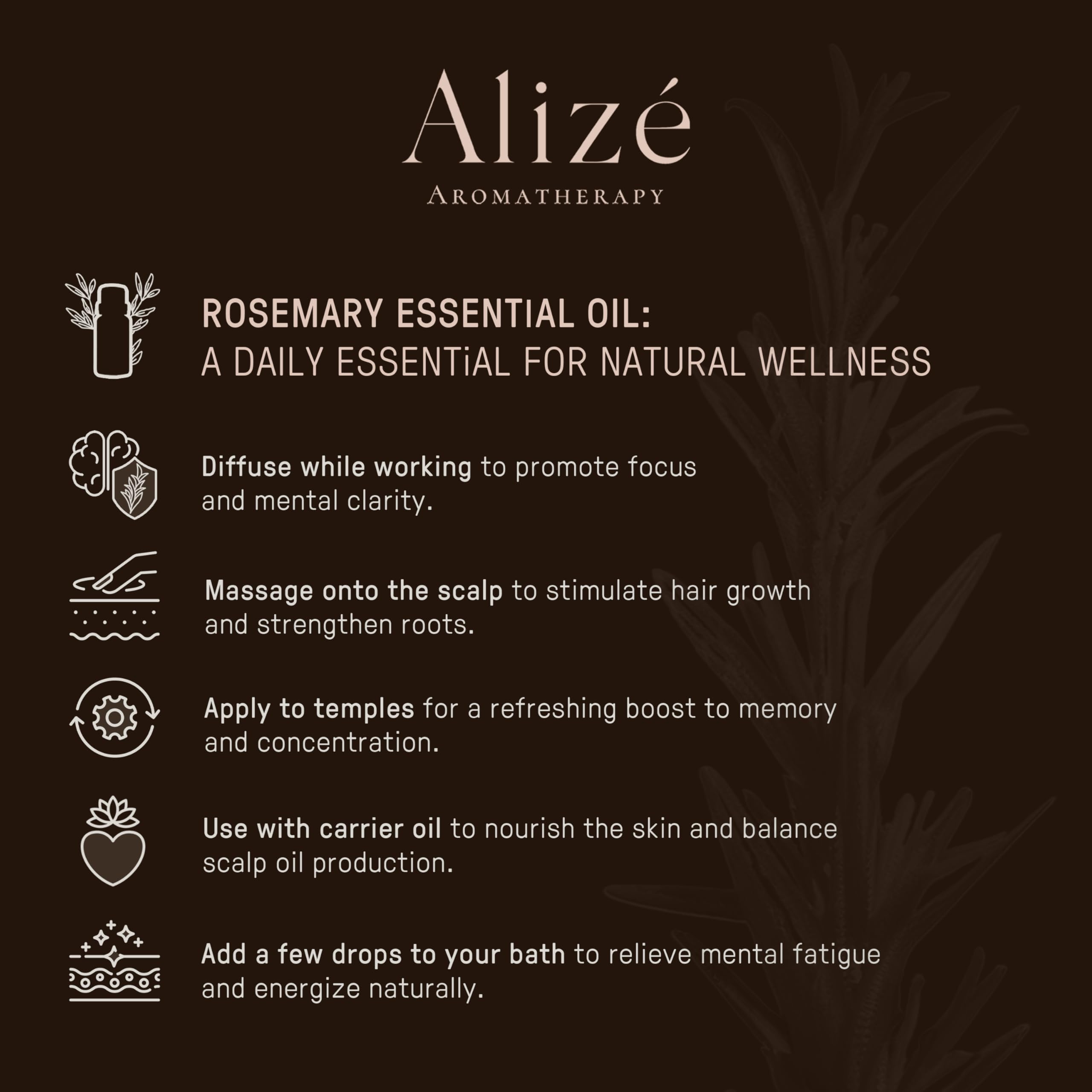Alizé Aromatherapy Rosemary Essential Oil – USDA Organic, 10ml