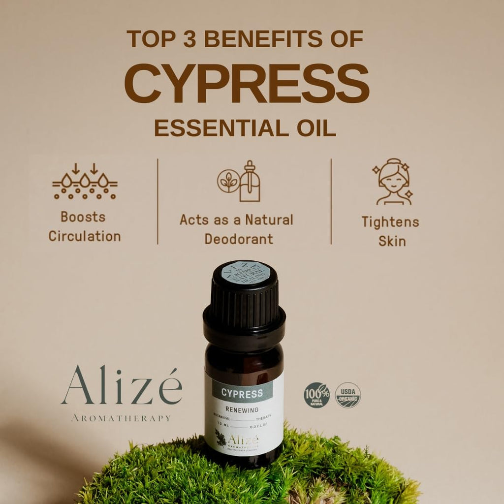 Alizé Aromatherapy Cypress Essential Oil – USDA Organic, 100% Pure, 10ml
