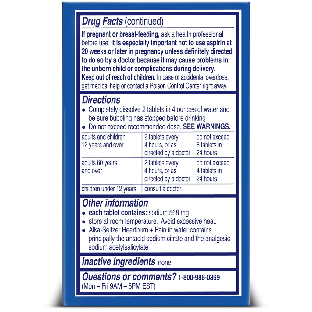 Alka-Seltzer Heartburn + Pain Relief Tablets | Fast Heartburn & Indigestion Relief, 12 Ct
