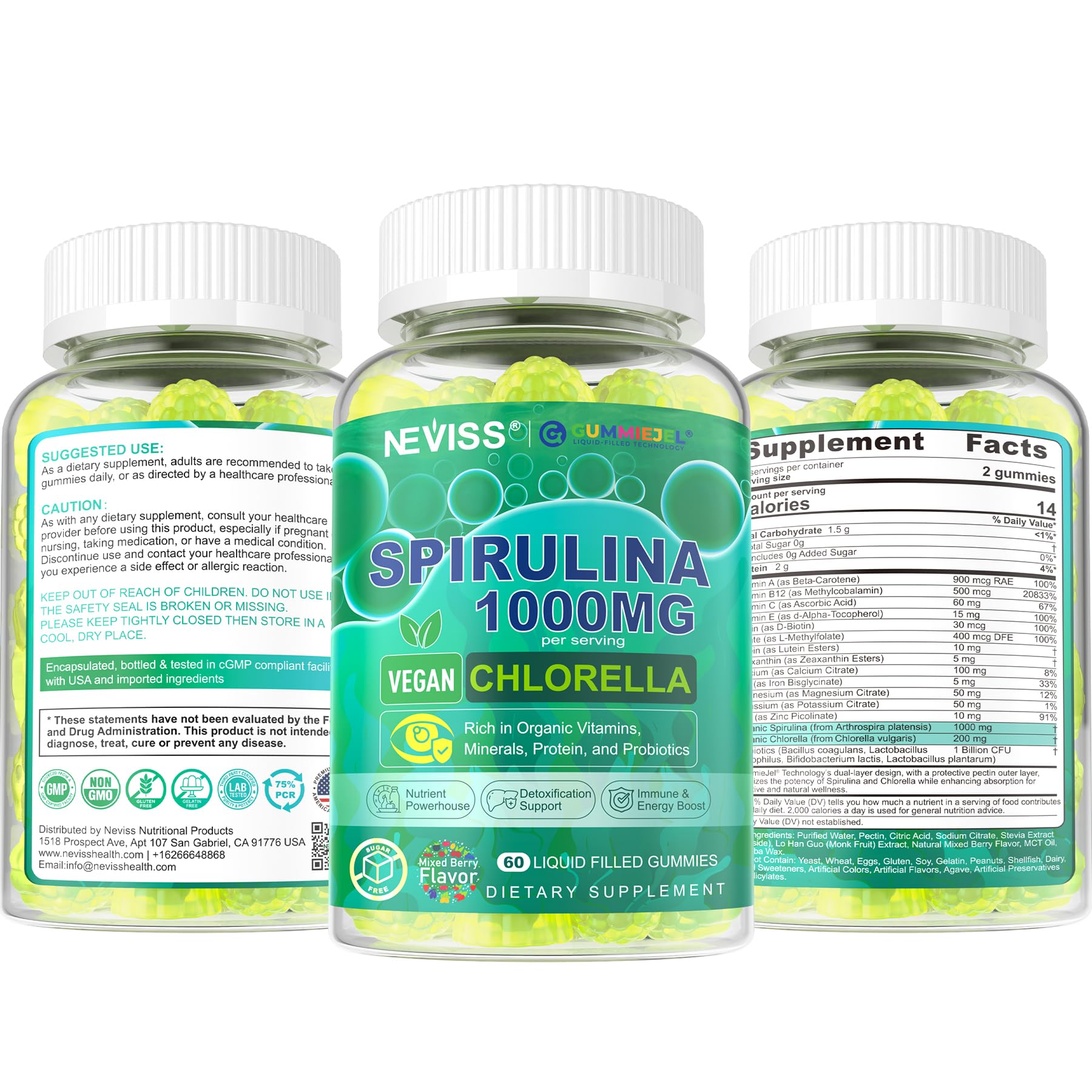 Organic Spirulina & Chlorella Gummies – Probiotic & Super Greens Supplement, 60 Count