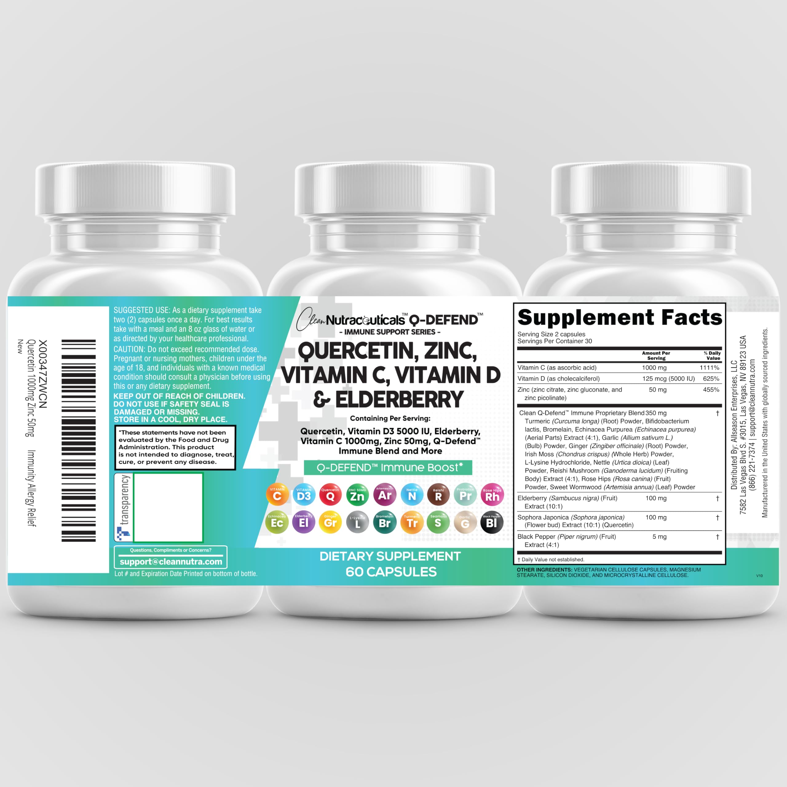Clean Nutraceuticals Quercetin Zinc Vitamin C Vitamin D Bromelain Elderberry – Lung Immune Support for Adults