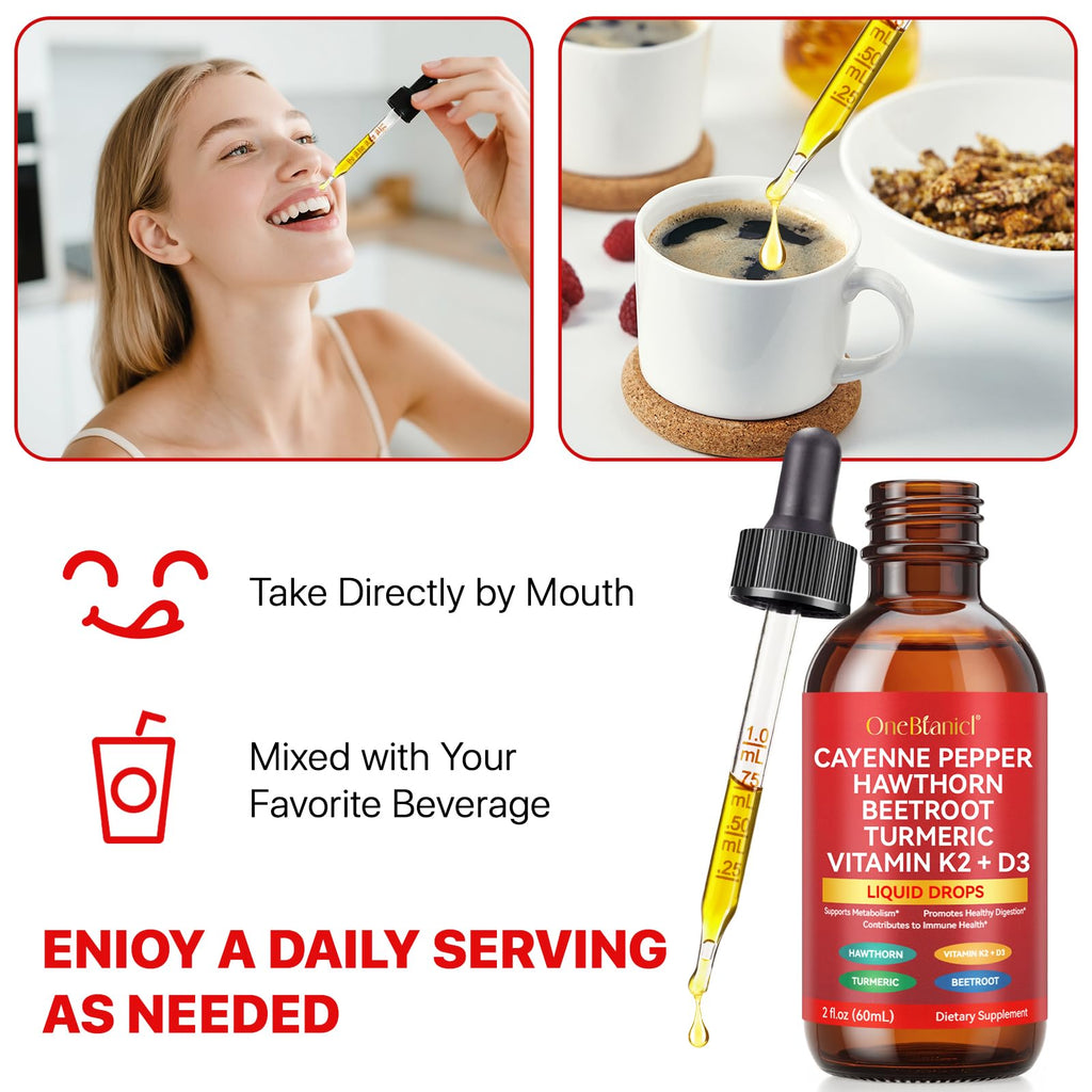 Cayenne Pepper Drops with Hawthorn, Beet Root, Turmeric, Vitamin K2 & D3 – 2 Pack (Liquid Supplement)
