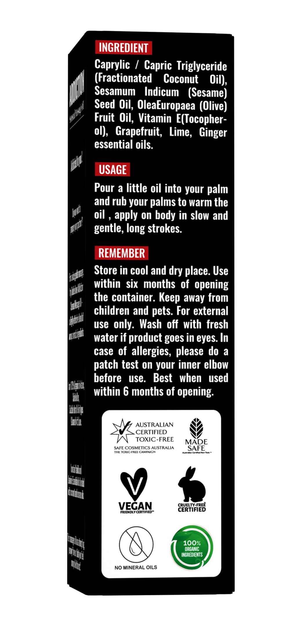 Organic Grapefruit Full Edible Body Massage Oil – Refreshing, Calming | No Stain & Non-Sticky | Fractionated Coconut Oil, Grapefruit & Lime Oil – 4.05 Fl Oz