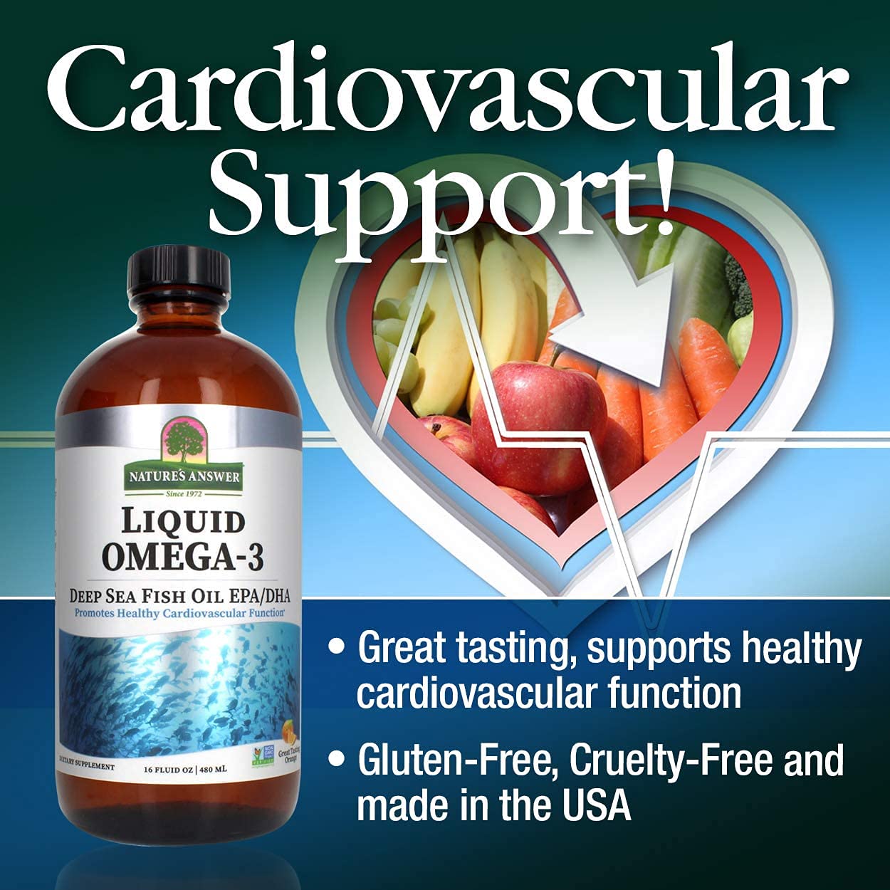 Nature's Answer Liquid Omega-3 | Deep Sea EPA/DHA Fish Oil | Gluten-Free 16oz Pack of 2