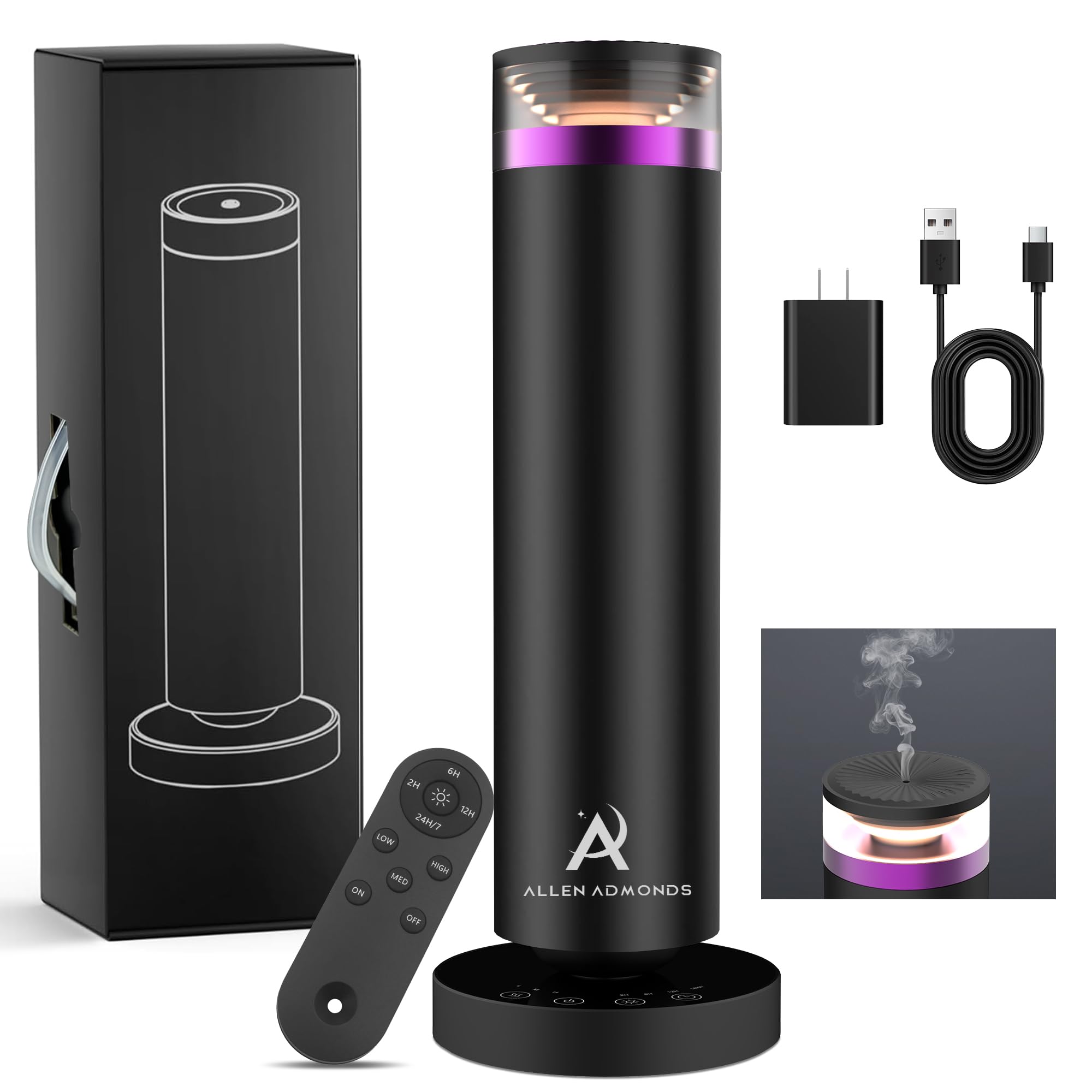 Allen Admonds Waterless Scent Diffuser — Large Room Coverage Up to 1500 Sq Ft, Remote & Touch Control
