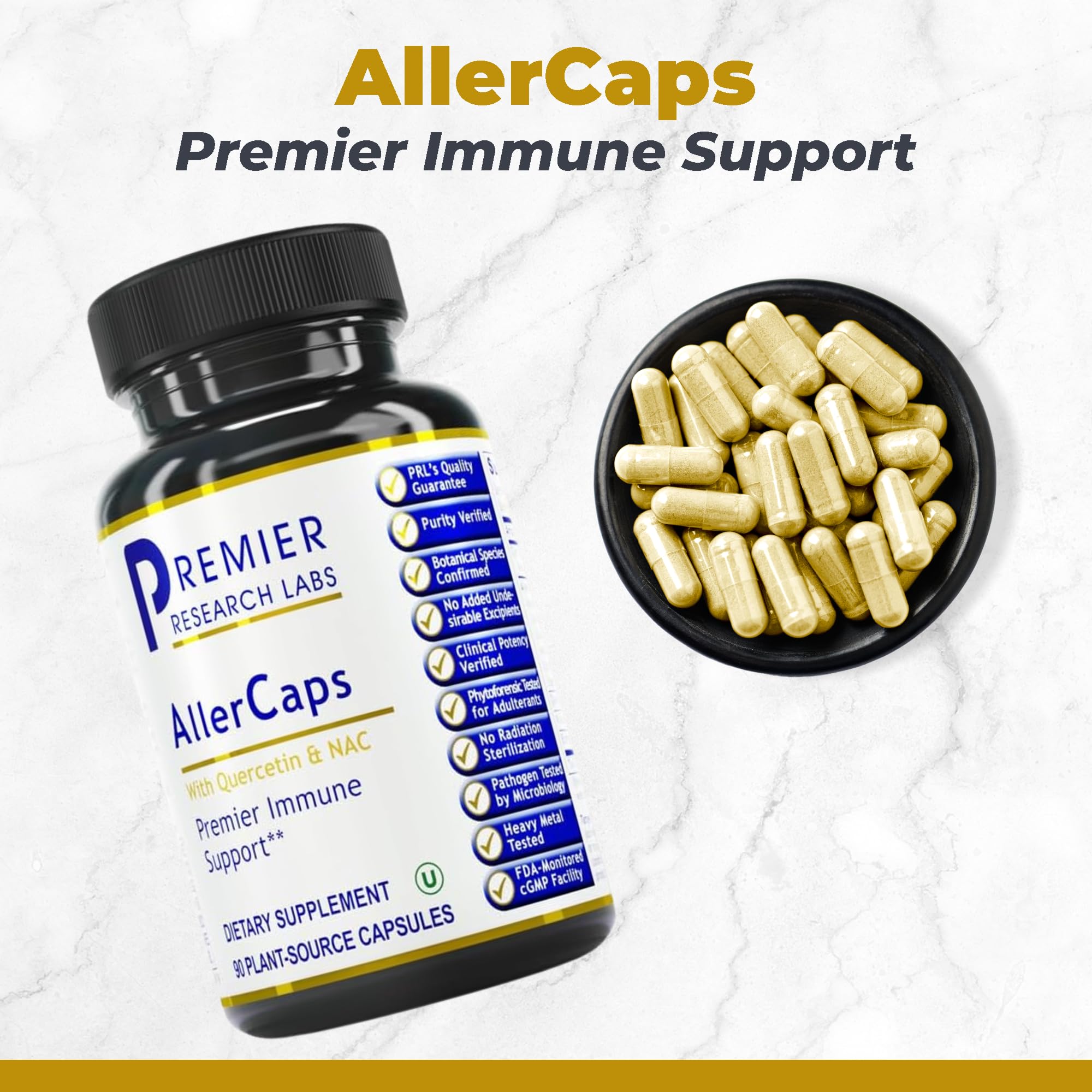 Premier Research Labs AllerCaps - A Lung Health Supplement with NAC/N-Acetyl Cysteine, Featuring Bromelain, Reishi Mushroom & Quertecin, Immune Support Formula - 60 Vegetarian Capsules