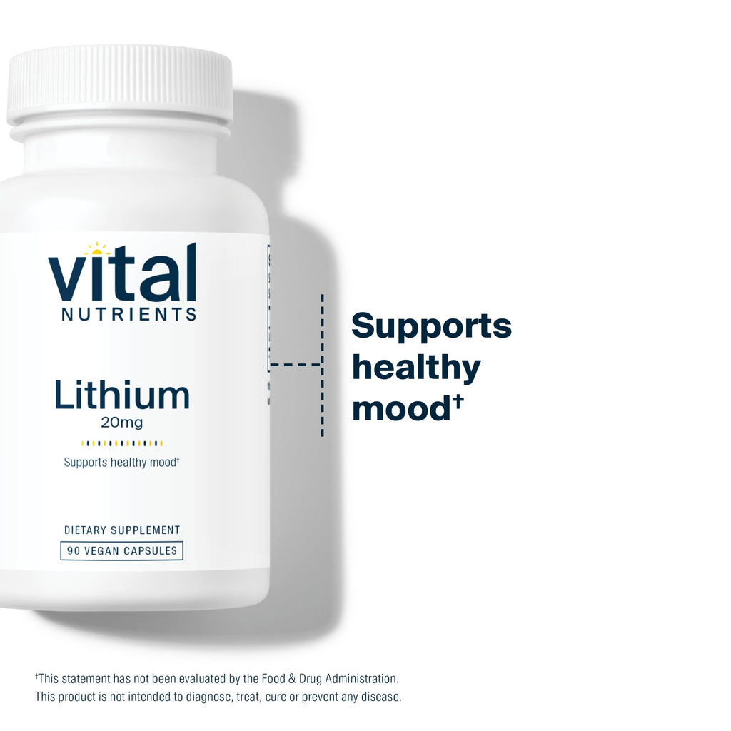 Vital Nutrients Lithium Orotate | Vegan Lithium Supplements for Memory, State of Mind, and Behavioral Health* | 20mg | Gluten, Dairy, Soy Free | 90 Capsules