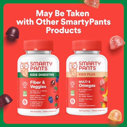SmartyPants Kids Fiber & Veggies Gummies – Prebiotic Fiber, 60 Count
