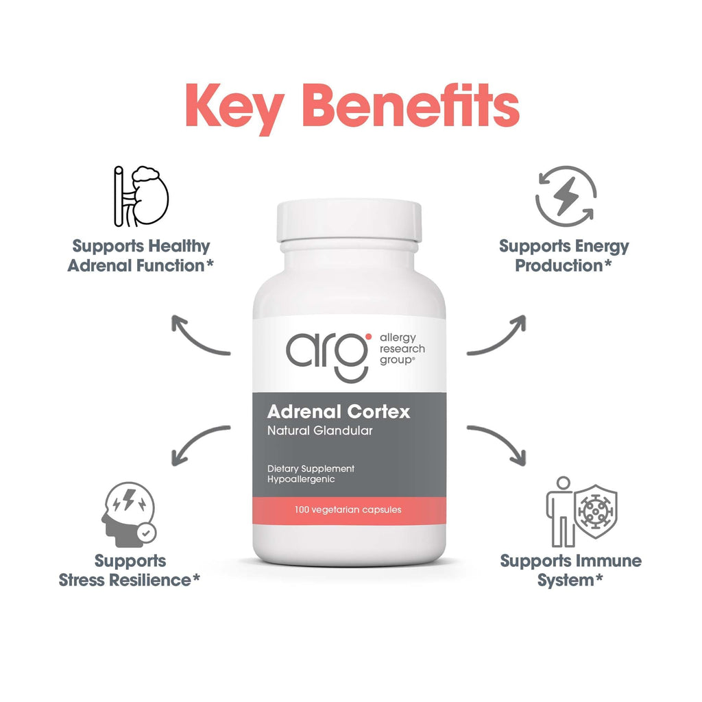 Allergy Research Group Adrenal Cortex Support - Adrenal Glandular Supplement, Immune Function, 100mg Adrenal Extract, Bovine - 100 Count