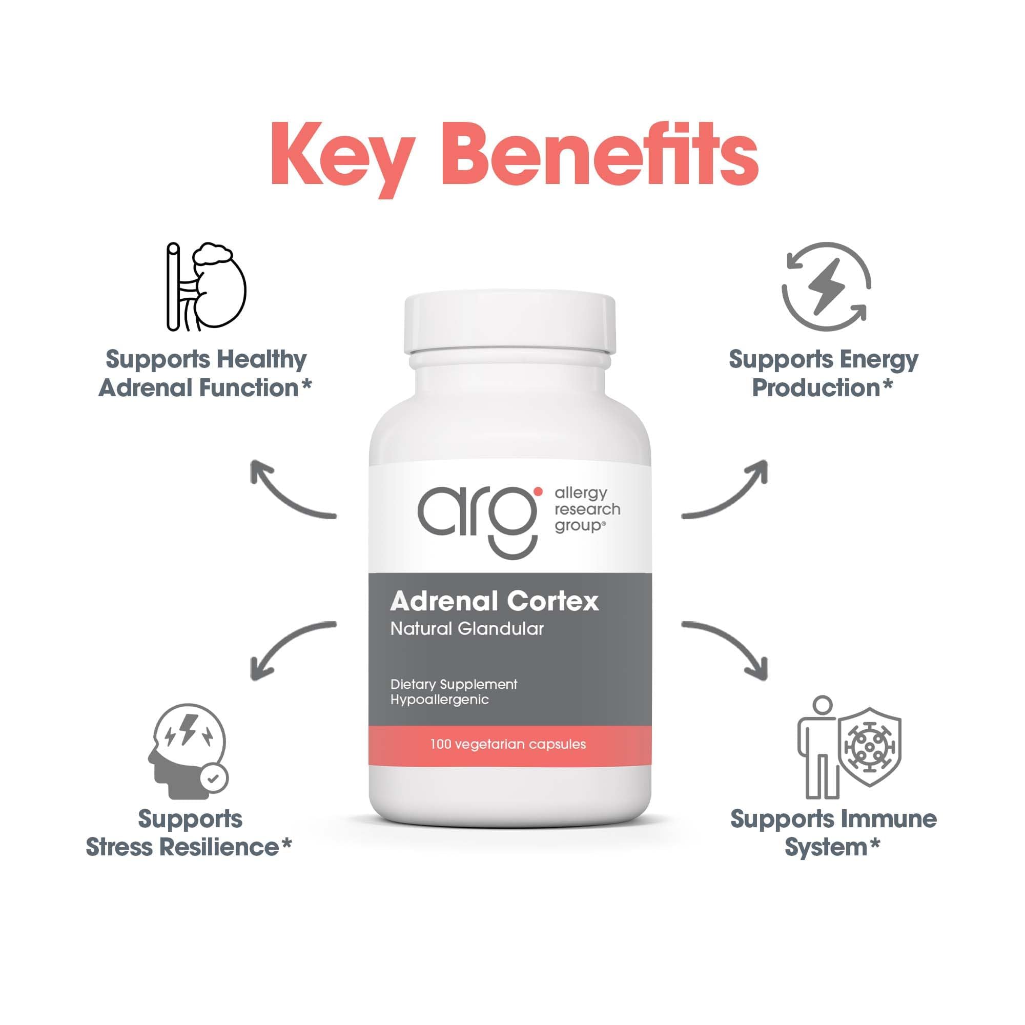 Allergy Research Group Adrenal Cortex Support - Adrenal Glandular Supplement, Immune Function, 100mg Adrenal Extract, Bovine - 100 Count