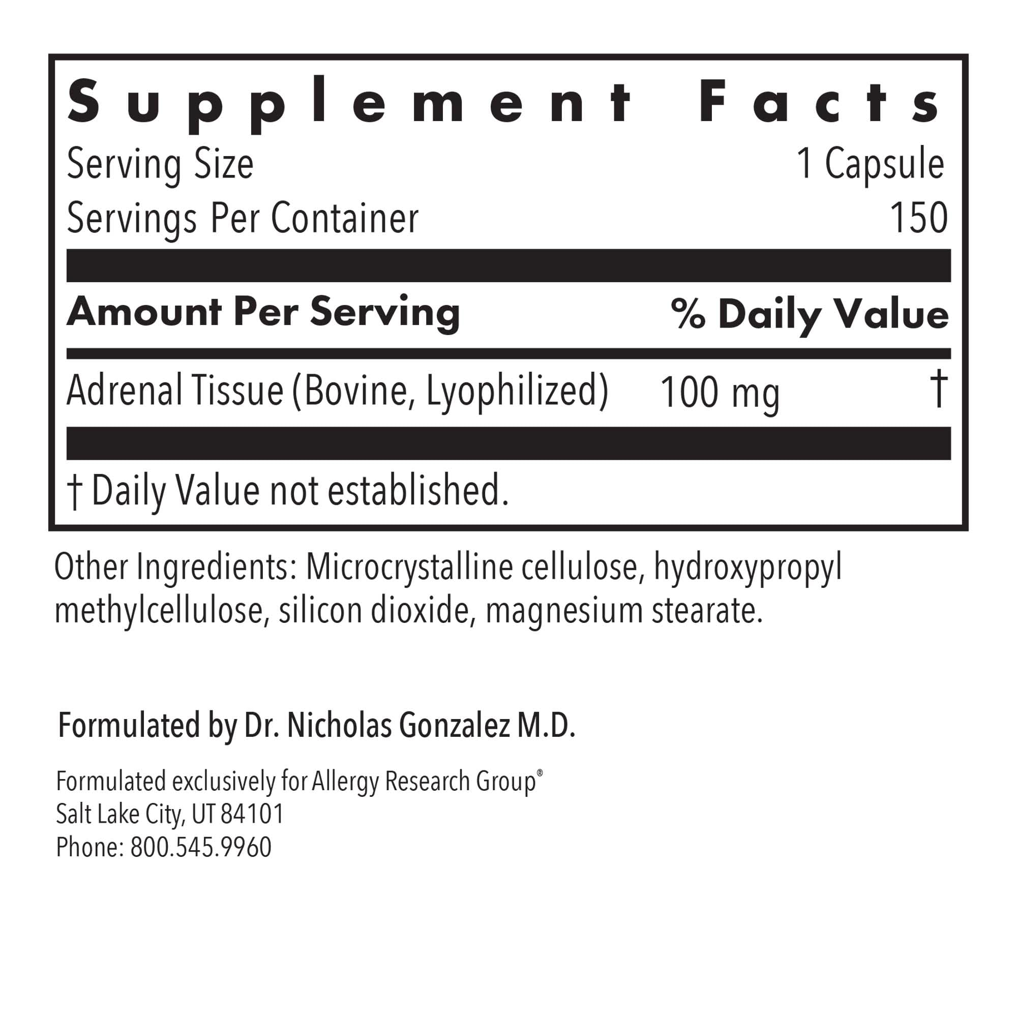 Allergy Research Group Adrenal Support - Adrenal Glandular Supplement for Men & Women (150 Count)