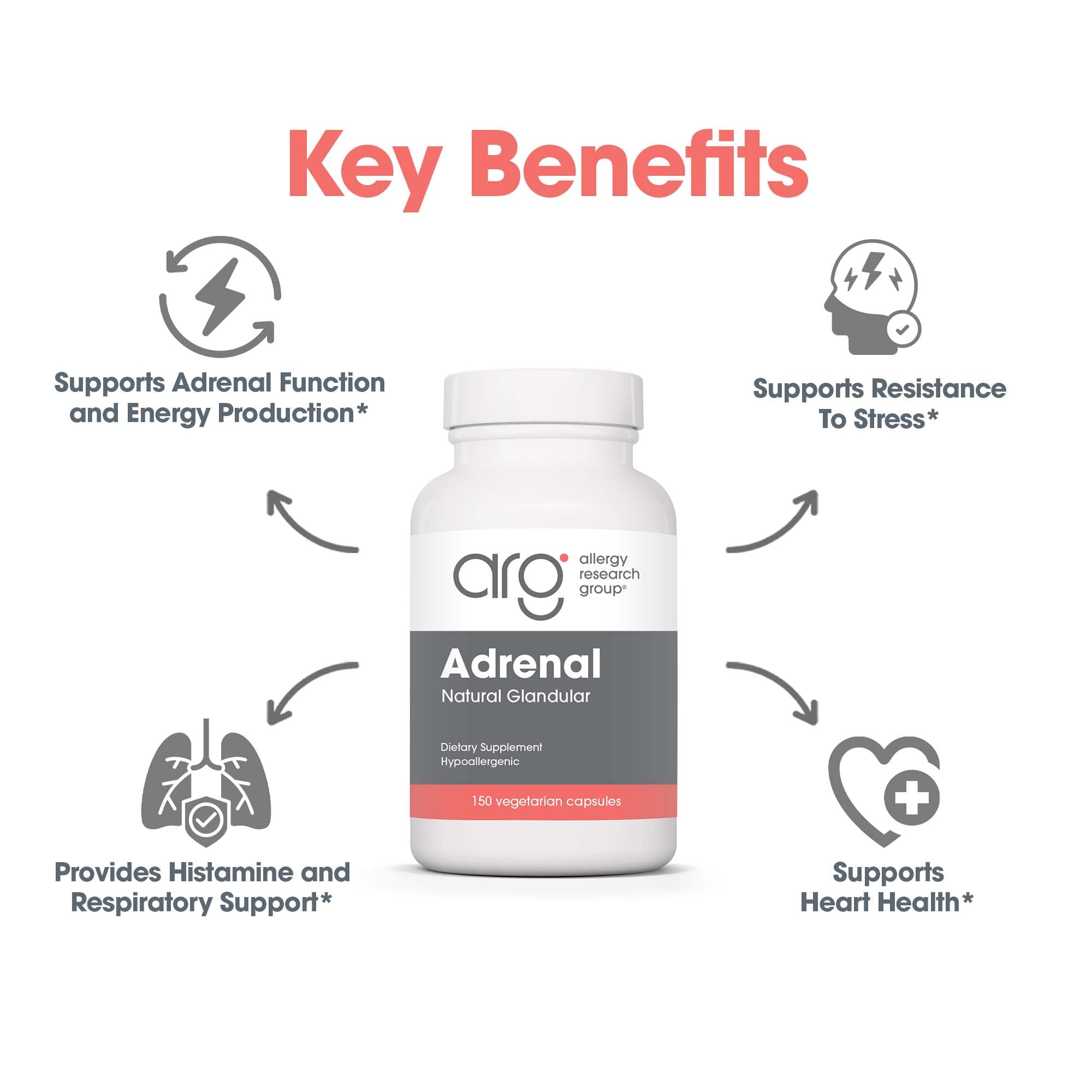 Allergy Research Group Adrenal Support - Adrenal Glandular Supplement for Men & Women (150 Count)
