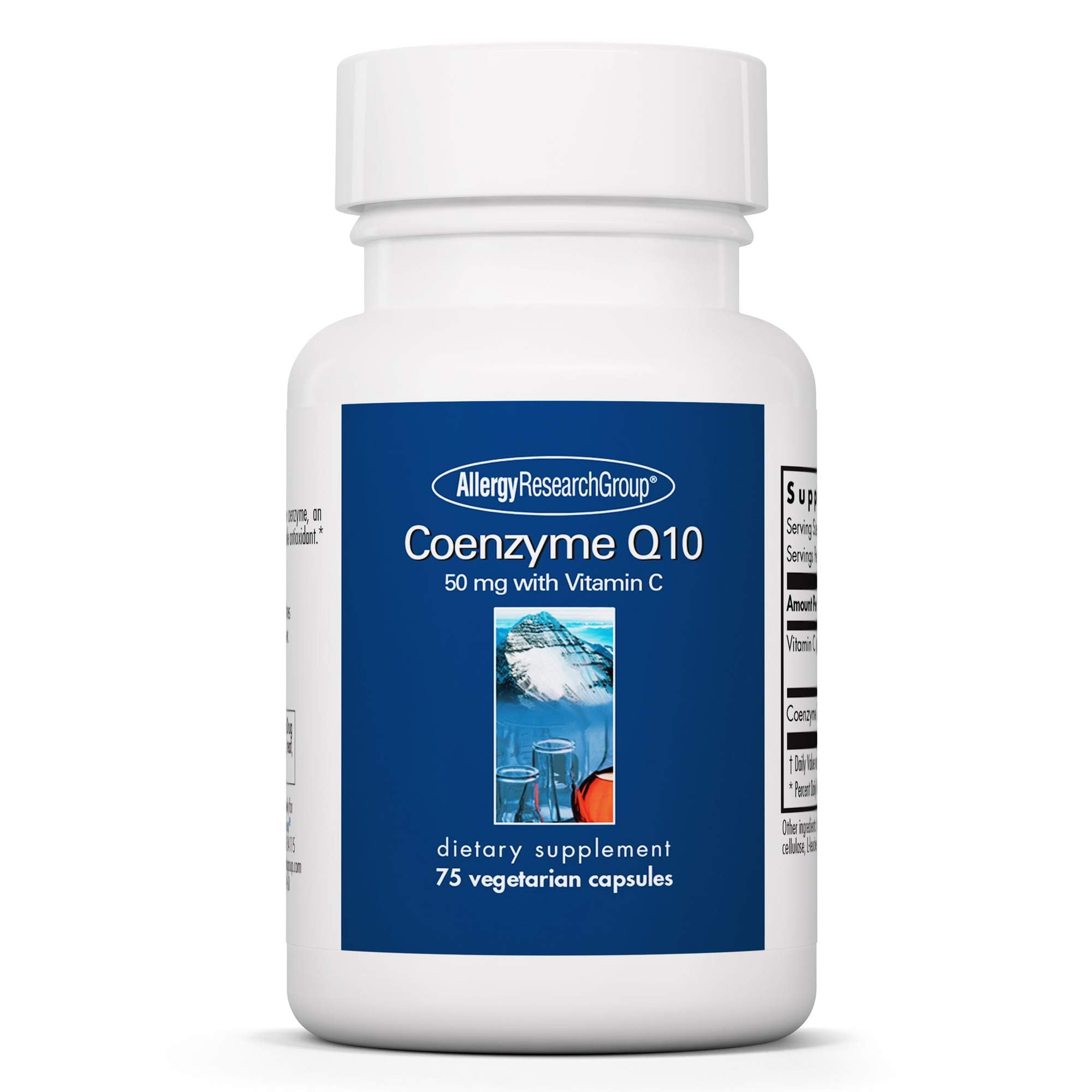 Allergy Research Group CoQ10 Supplement - Vitamin C, Heart Health, Ubiquinol 50mg | Vegetarian Capsules 75 Count