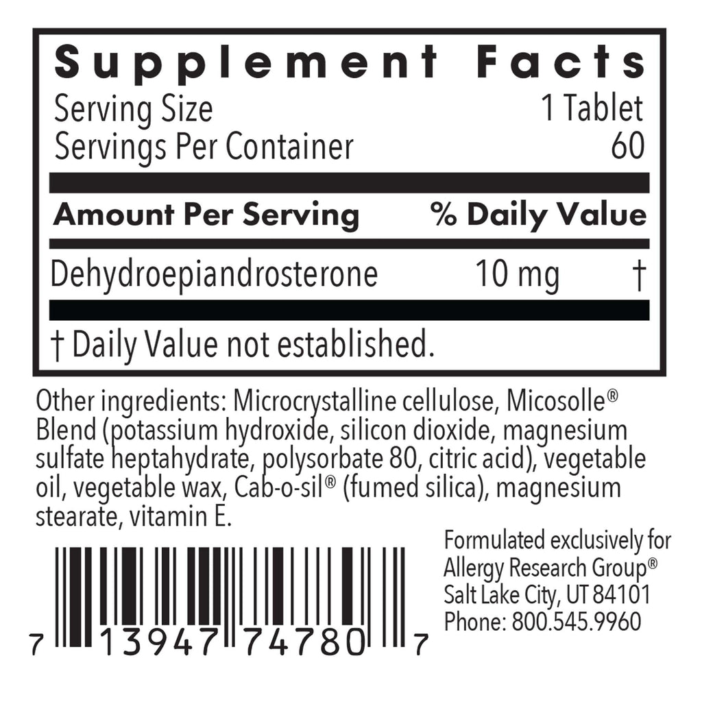 Allergy Research Group DHEA 10mg Micronized – Metabolism Support, Soy-Free, Vegan, Scored Tablets – 60 Count
