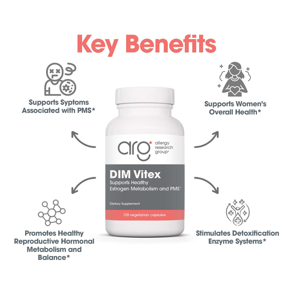 Allergy Research Group DIM Vitex Supplement – Hormone Balance & PMS Support, Soy-Free Vegetarian Capsules (120 Count)