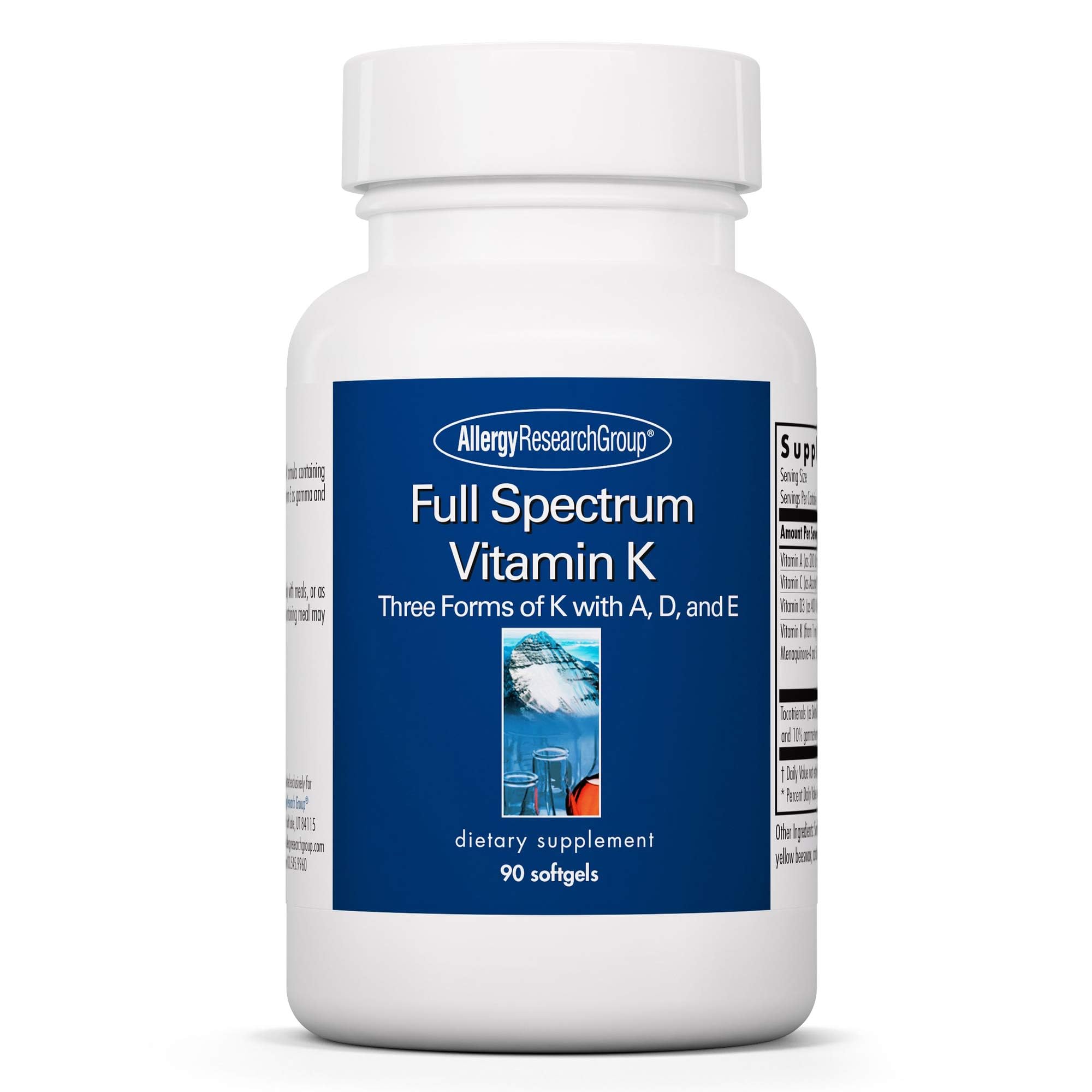 Allergy Research Group Full Spectrum Vitamin K - K1 & K2 (MK-4/MK-7), D3 & A - 90 Count