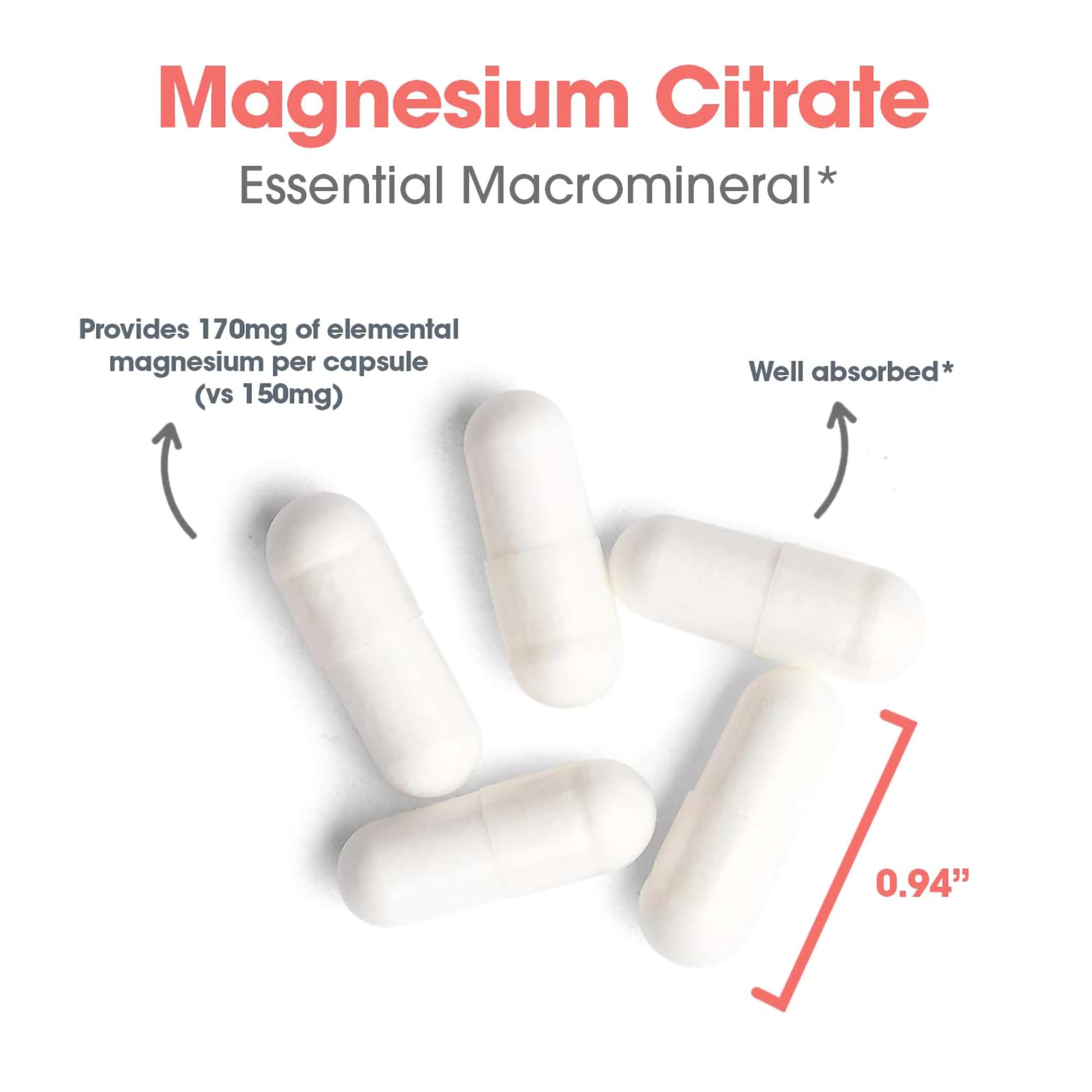 Allergy Research Group Magnesium Citrate Dietary Supplement - Bone & Stress Support, Vegetarian Capsules (90 Count)