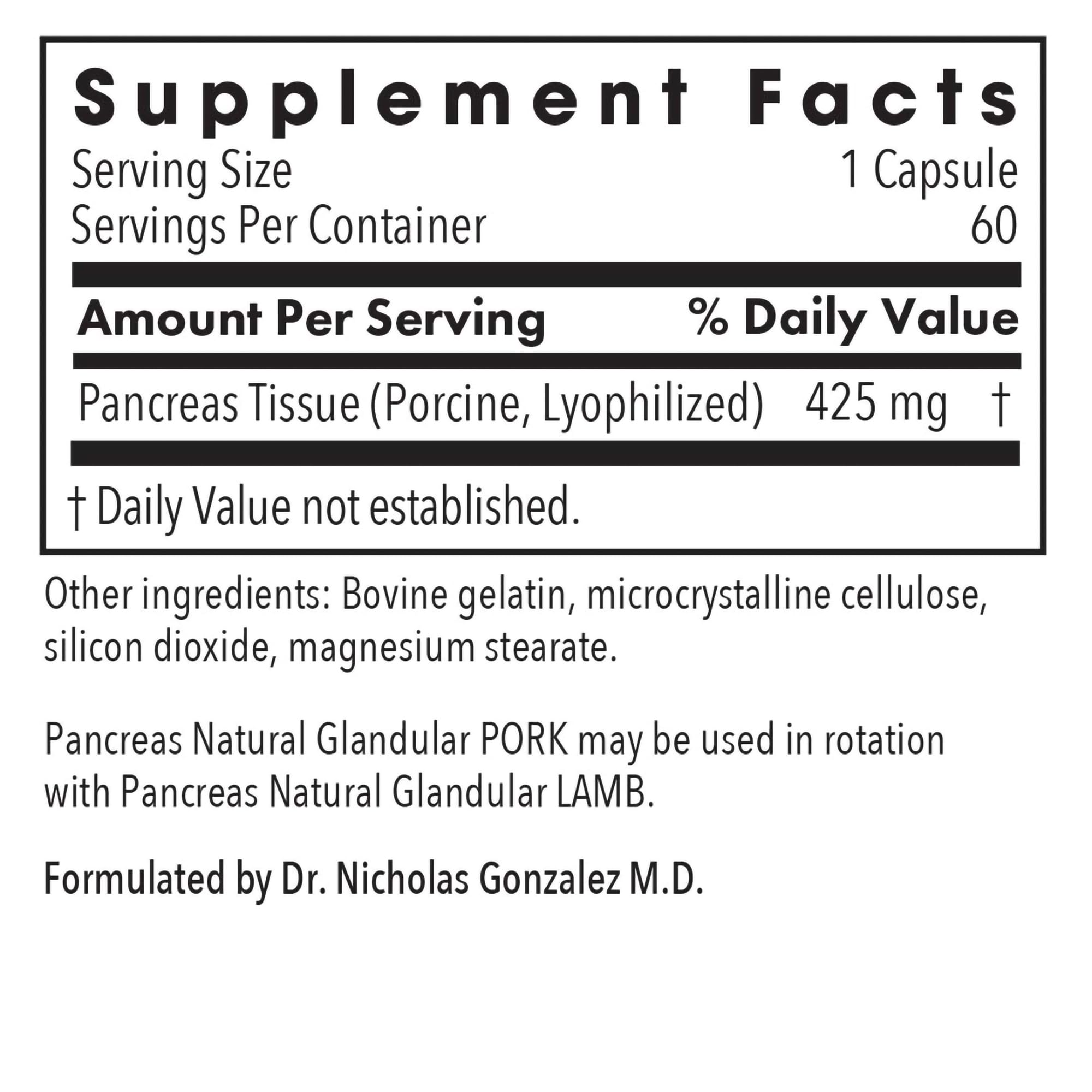 Allergy Research Group Pancreas Pork Supplement – Pancreas Glandular Enzymes, 425mg, 60 Count
