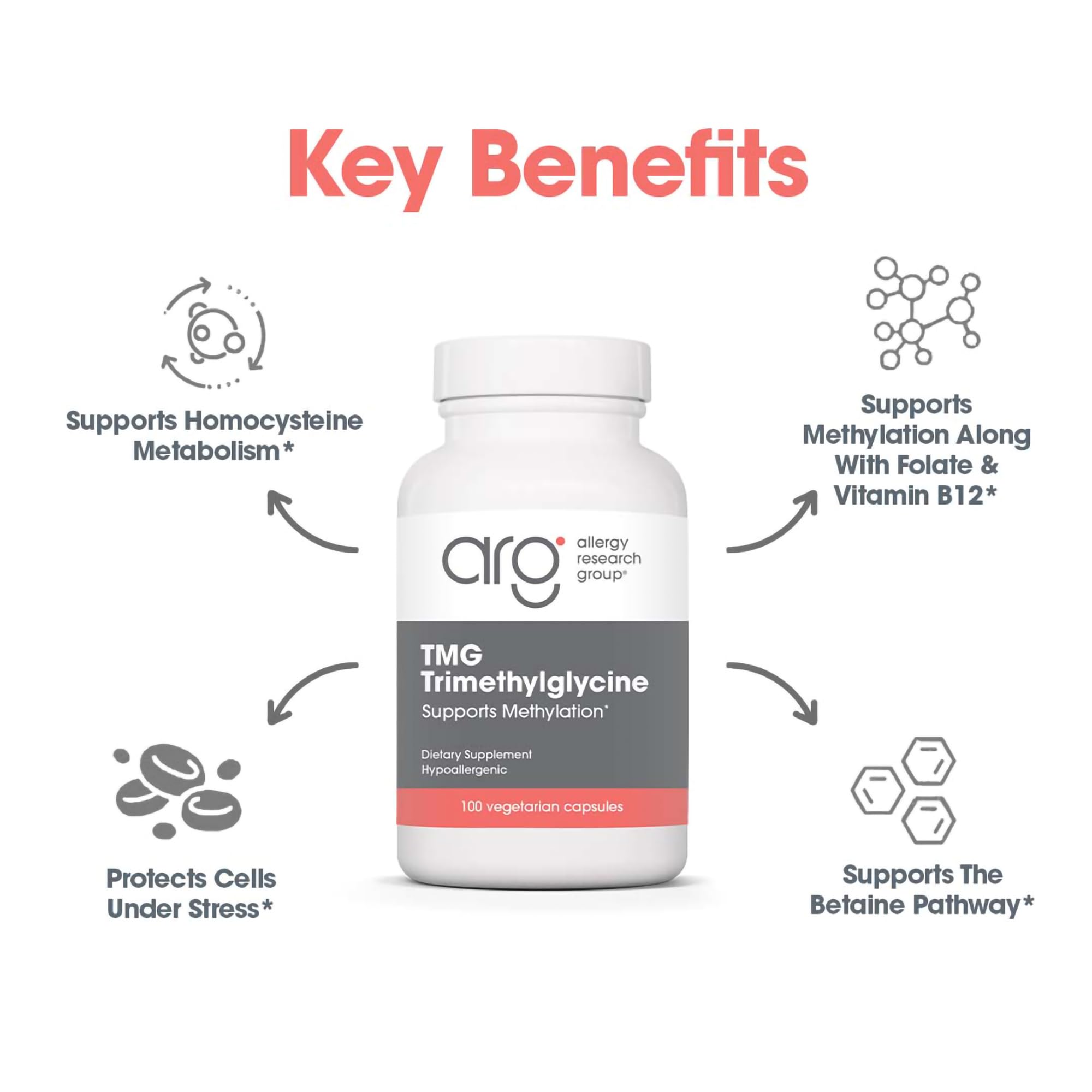Allergy Research Group TMG Trimethylglycine 750mg – Betaine Anhydrous, 100 Capsules