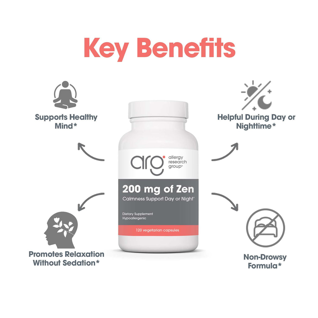 Allergy Research Group Zen: GABA + L-Theanine 200 mg for Calm & Sleep | 120 Veg Capsules