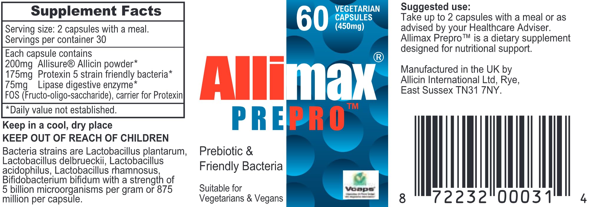 ALLIMAX PrePro - 60 Caps | Stabilized Allicin Plus Prebiotics, Probiotics & Digestive Enzymes