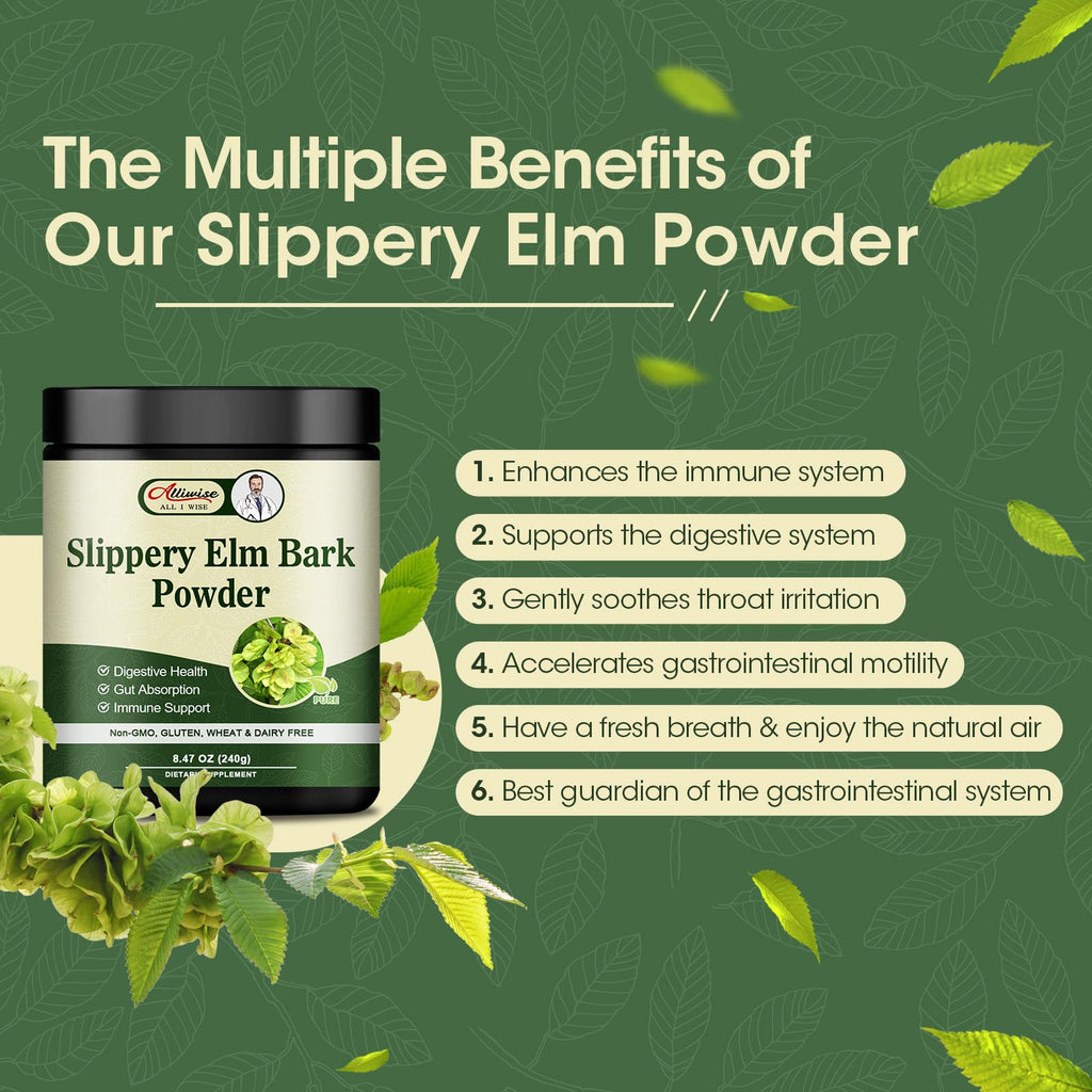 Alliwise Slippery Elm Bark Powder 240g | Digestive Support, Throat Soothing, Non-GMO, Gluten Free, Vegetarian Friendly