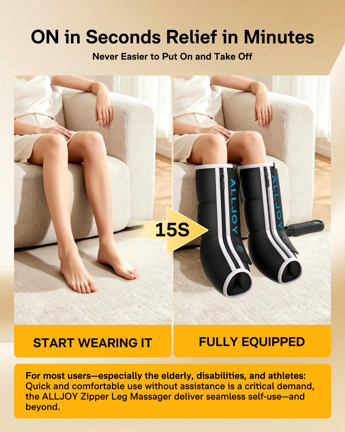 ALLJOY Leg Massager with Heat & Compression – 4 Modes, 4 Intensities, 20–30 Min Sessions, FSA Eligible