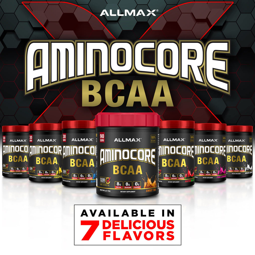 ALLMAX AminoCORE BCAA Blue Raspberry Powder – 945 g, 90 Servings, 8.18 g BCAAs per Serving, Sugar Free, Instantized + B Vitamins