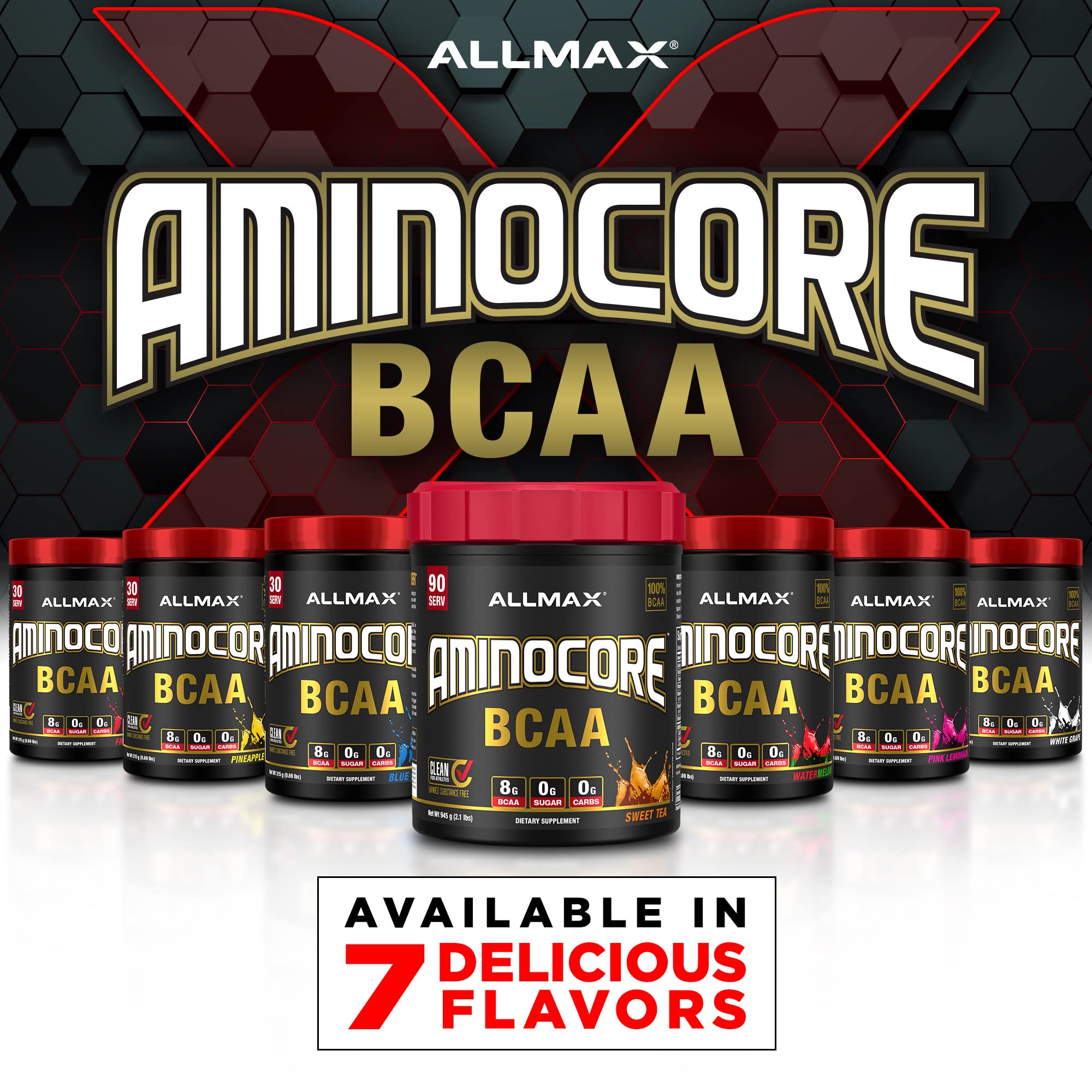 ALLMAX AminoCORE BCAA Blue Raspberry Powder – 945 g, 90 Servings, 8.18 g BCAAs per Serving, Sugar Free, Instantized + B Vitamins