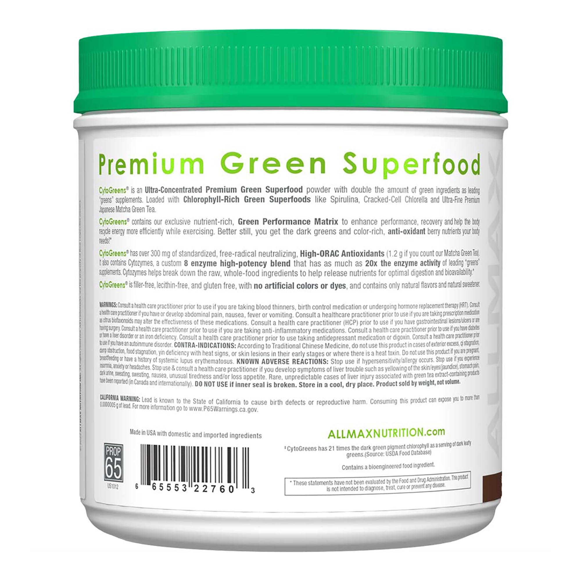 ALLMAX CytoGreens Chocolate - 1.5 lb | Green Superfood Powder for Performance, Recovery & Energy - 60 Servings