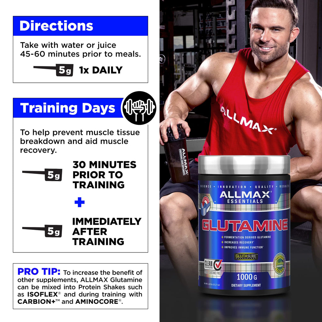 ALLMAX Essentials Glutamine – 400 g Powder | Recovery & Immune Support | Vegan & Gluten-Free