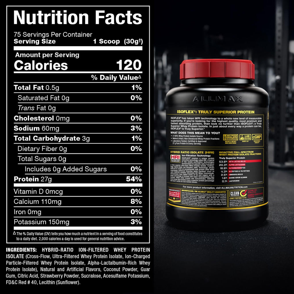 ALLMAX ISOFLEX Pure Whey Isolate – Gluten Free, Low Lactose, Sugar Free | Strawberry 5lb